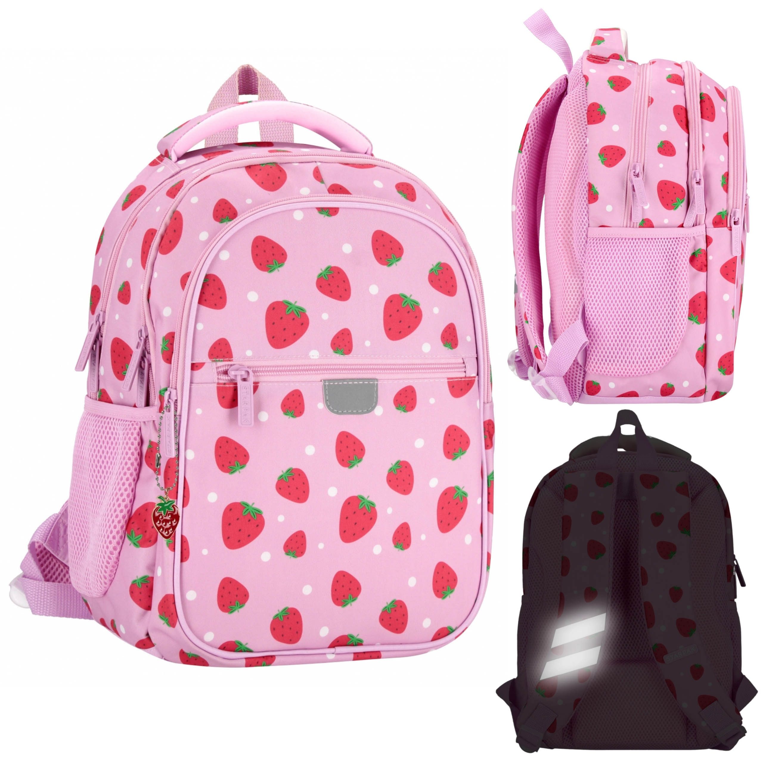 Sarcia.eu Schulrucksack Rosa, verstärkter Schulrucksack für Mädchen, 3 Fächer, Reflektoren