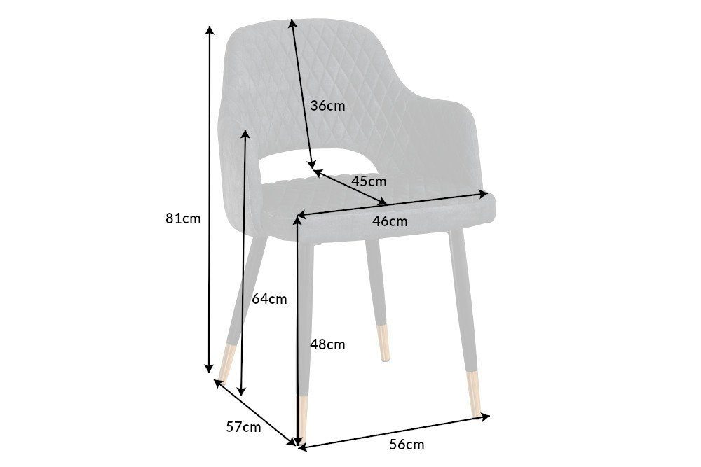 riess-ambiente 4-Fußstuhl PARIS grau / schwarz gold (Einzelartikel, 1 St), Esszimmer · Samt · Metall · mit Armlehne · Ziersteppung – Bild 5 von 5