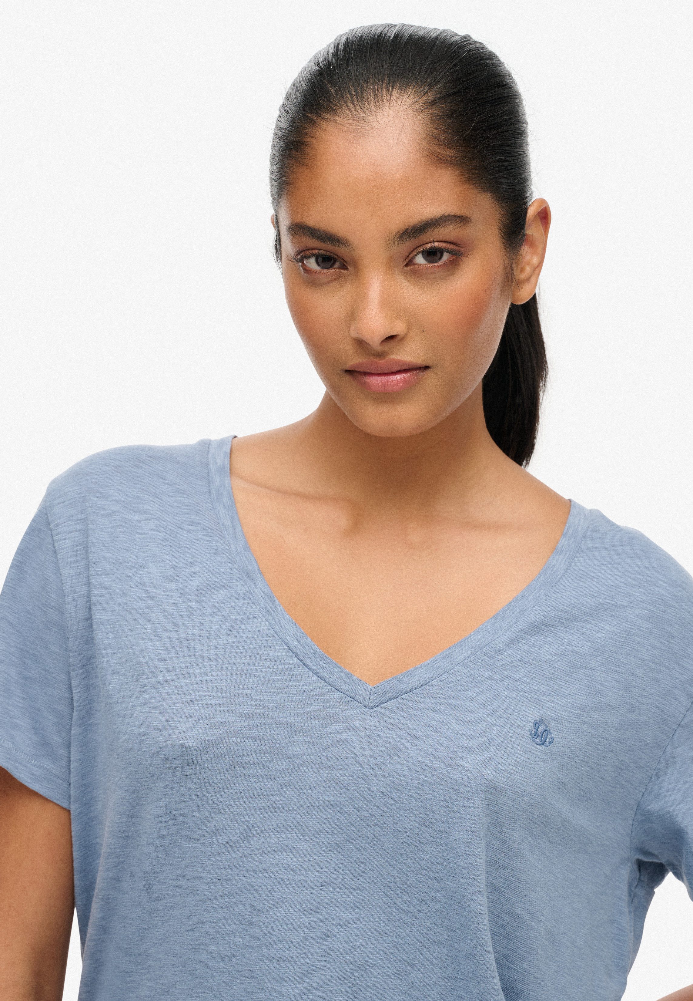 Superdry T-Shirt STUDIOS SLUB EMB VEE TEE Baumwollmischung, relaxed fit – Bild 4 von 5