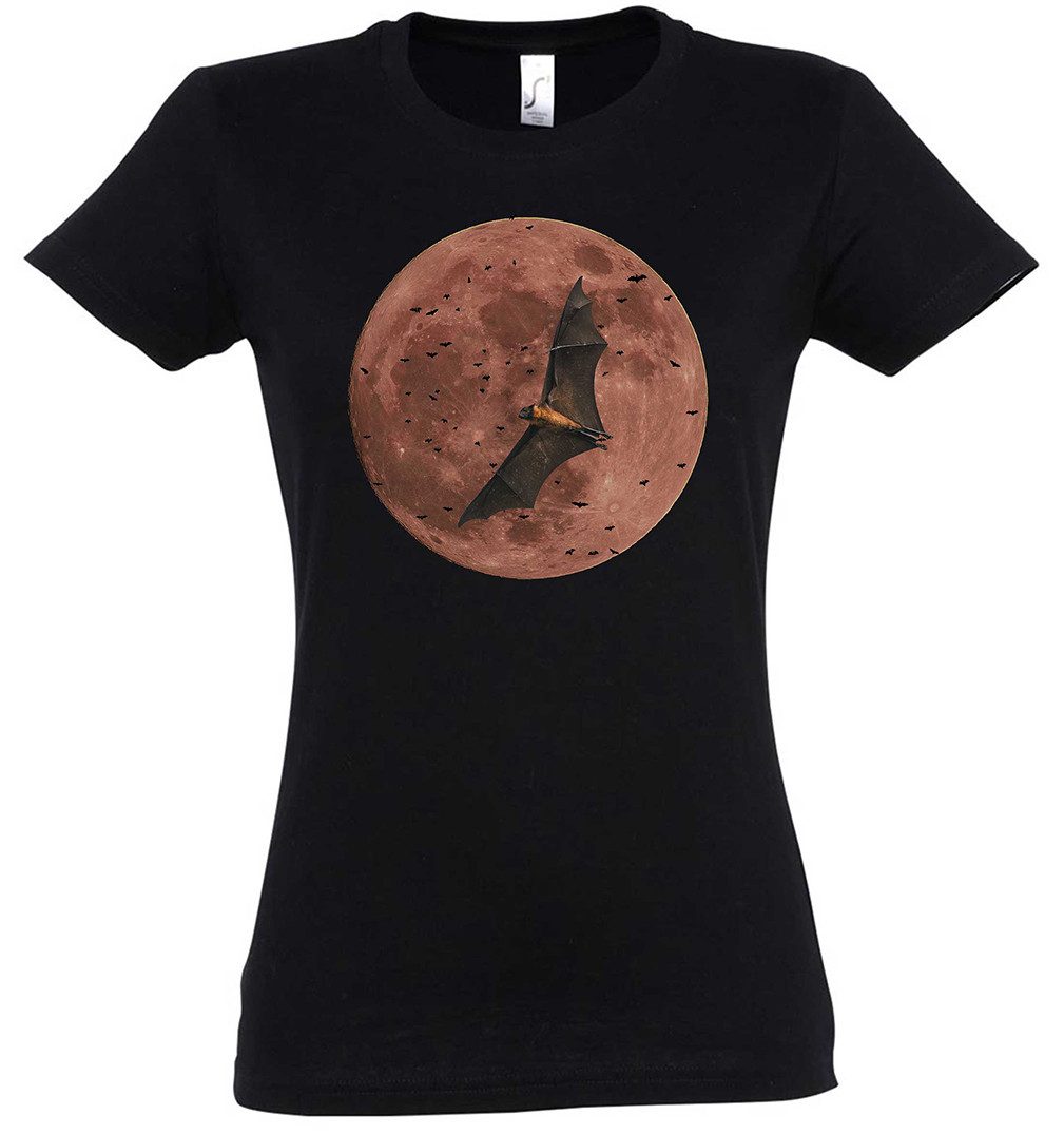 Print-Shirt Bat Moon Damen T-Shirt Fledermaus Mond Gothiv Vampire Vampir Vollmond