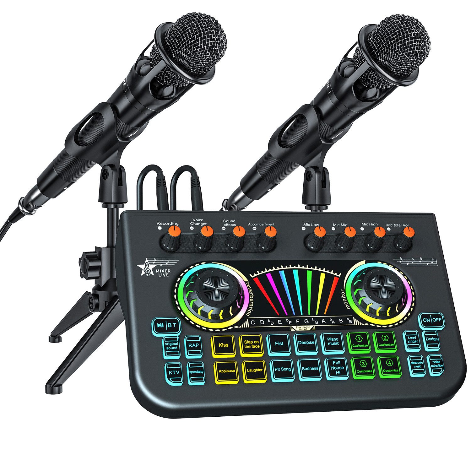 home trends TenlampPodcast-Mikrofon-Set mit Soundkarte, Audio-Mixer für PC/Telefon Soundkarte 5.1 Kanäle, Kondensatormikrofon für Live-Streaming, Gaming, Sprachwechsler