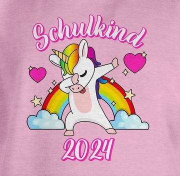 Shirtracer T-Shirt Schulkind 2024 dabbendes Einhorn Regenbogen Einschulung Mädchen