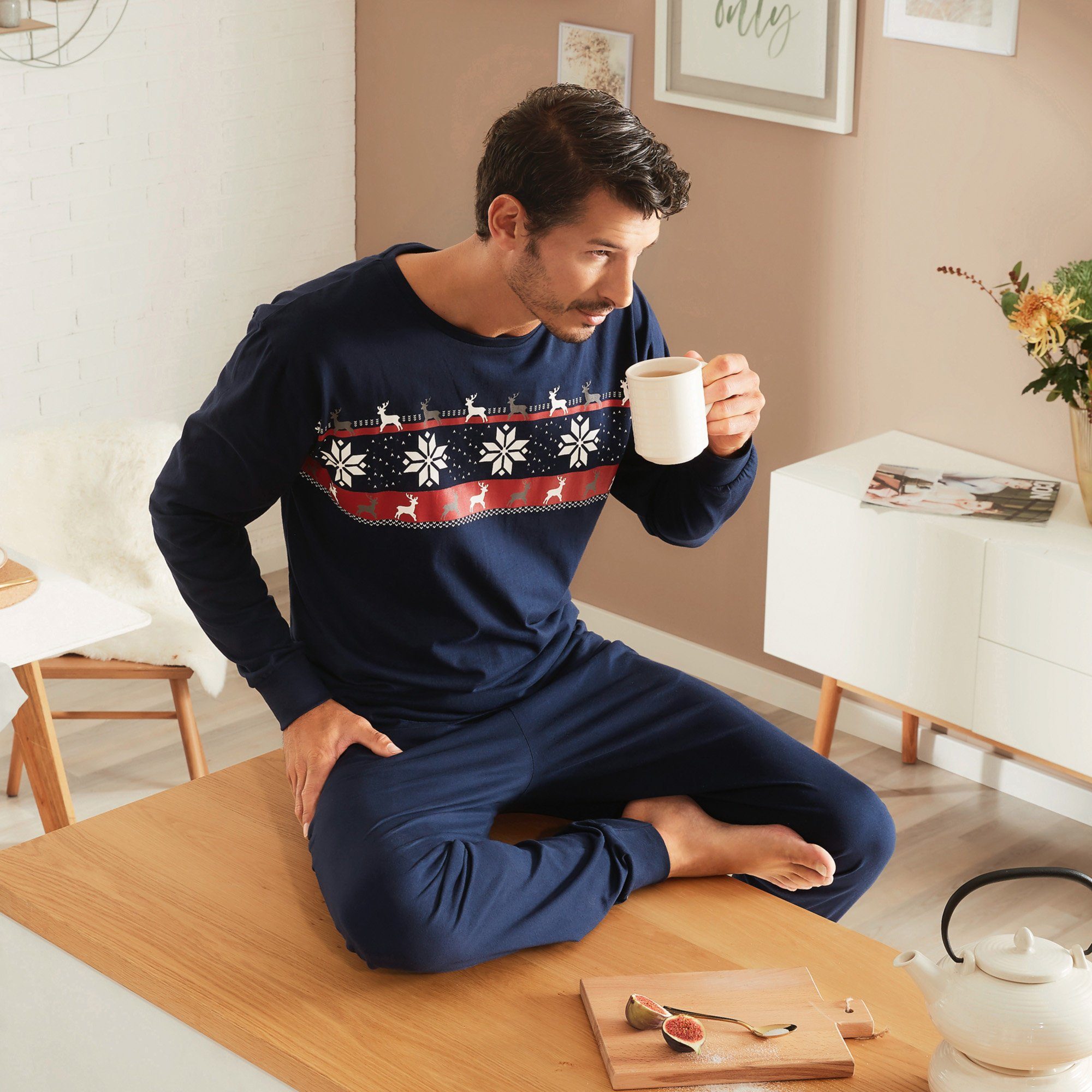 Erwin Müller Pyjama Herren-Schlafanzug Single-Jersey gemustert