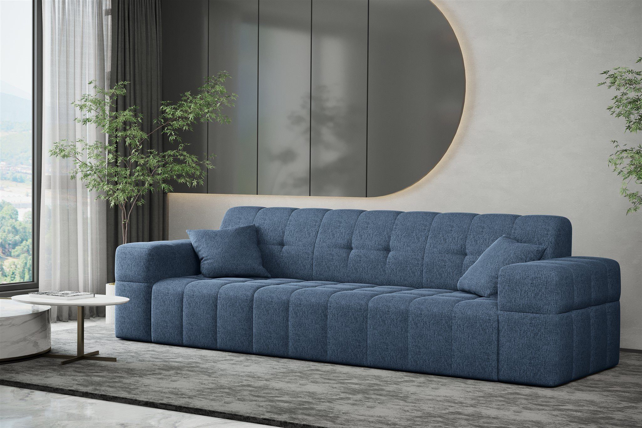 Blau Stoff Designer-Sofa Möbel Neve, Rundumbezug in Sofa NANCY Sofa Fun 3-Sitzer