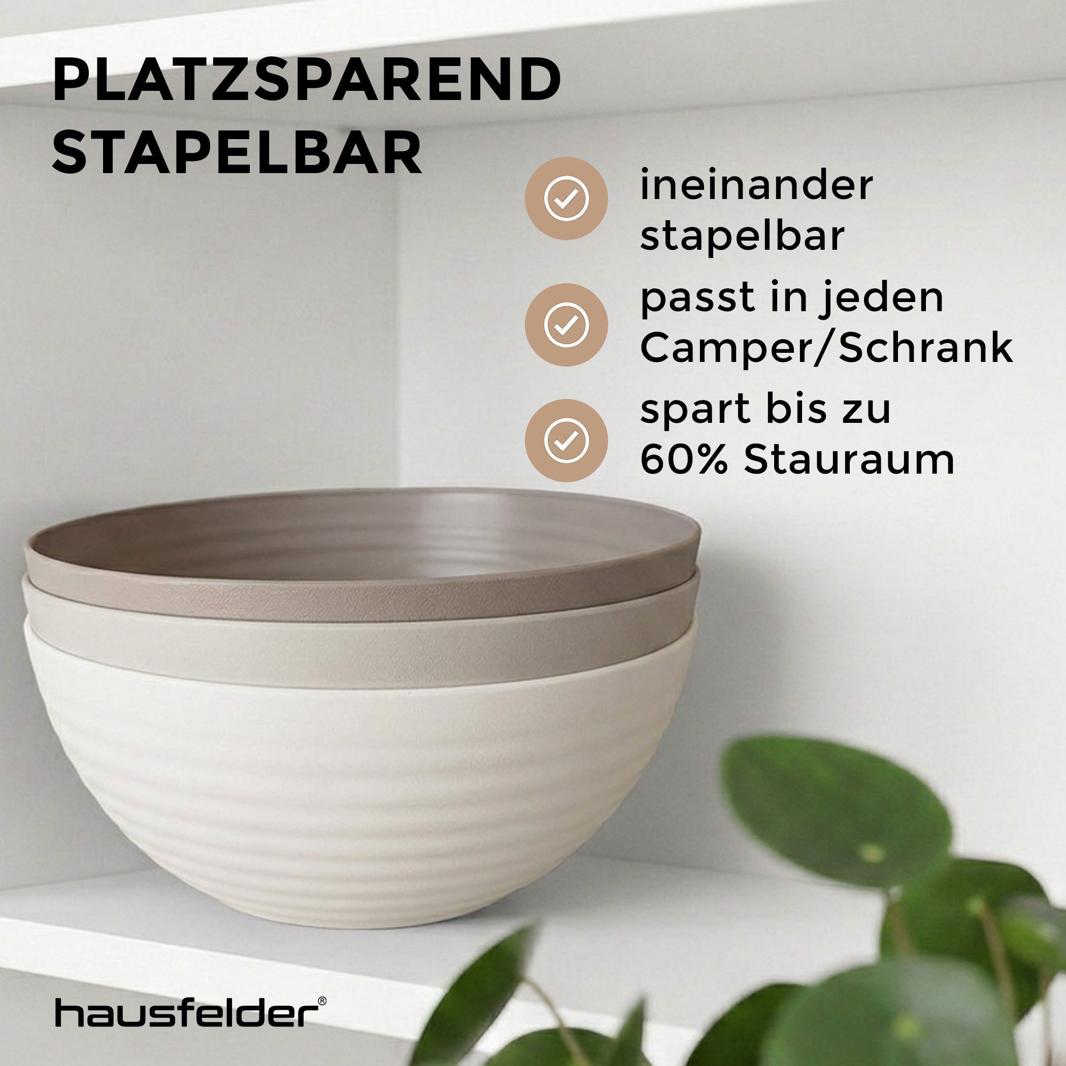 Hausfelder Servierschüssel Schüssel Set 6 x 3,3 Liter (Beige), Kunststoff, (6er Set, 6-tlg), spülmaschinengeeignet, BPA-frei, bruchfest, Wellen-Design – Bild 2 von 5