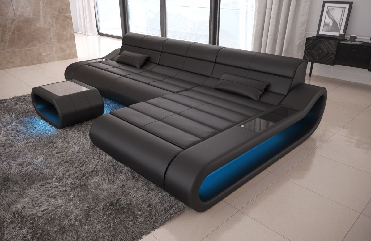 Couch, mit Leder, Ledercouch LED, Form Ecksofa mit Concept Sofa Designersofa ergonomischer L lang Rückenlehne Ledersofa Dreams Sofa