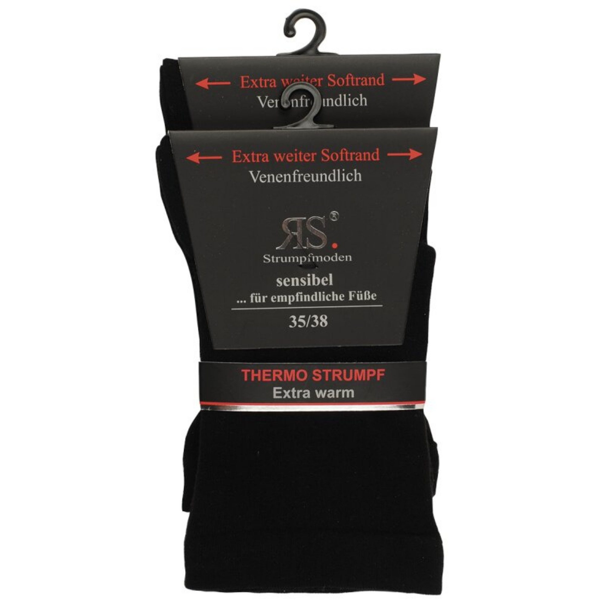 RS Harmony Thermosocken extra weit ohne Gummi (Packung, 2 Paar schwarze Thermosocken) Extra weiter Softrand, Innenfrottee und handgekettelte Fußspitze