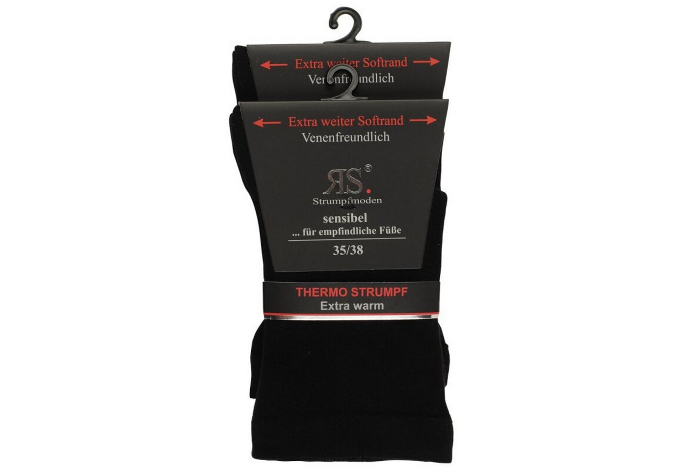 RS Harmony Thermosocken extra weit ohne Gummi (Packung, 2 Paar schwarze Thermosocken) Extra weiter Softrand, Innenfrottee und handgekettelte Fußspitze