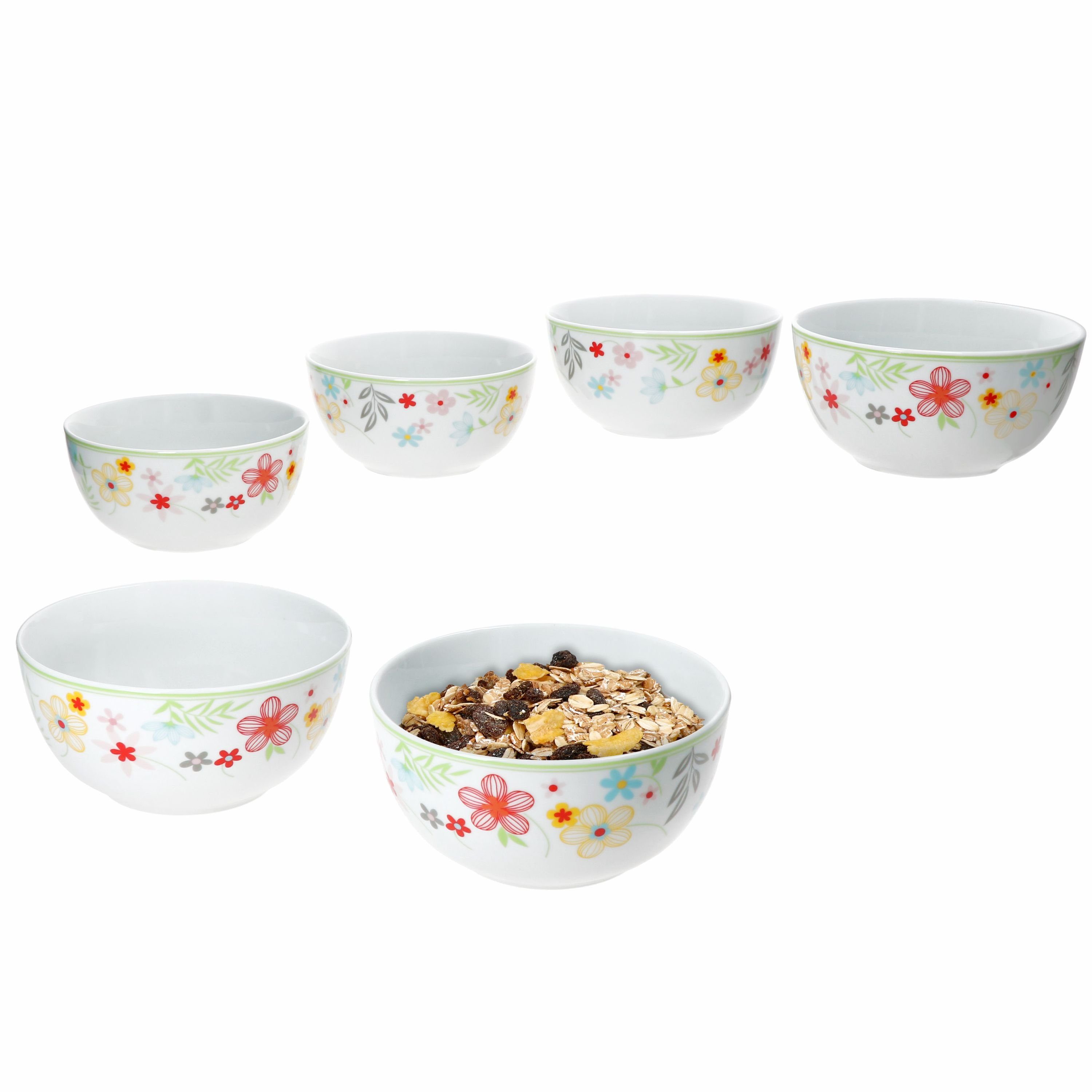 MamboCat Müslischale 6x Variant Blümchen Schale 14,3cm 450ml Porzellan 6 Personen Müsli, Porzellan