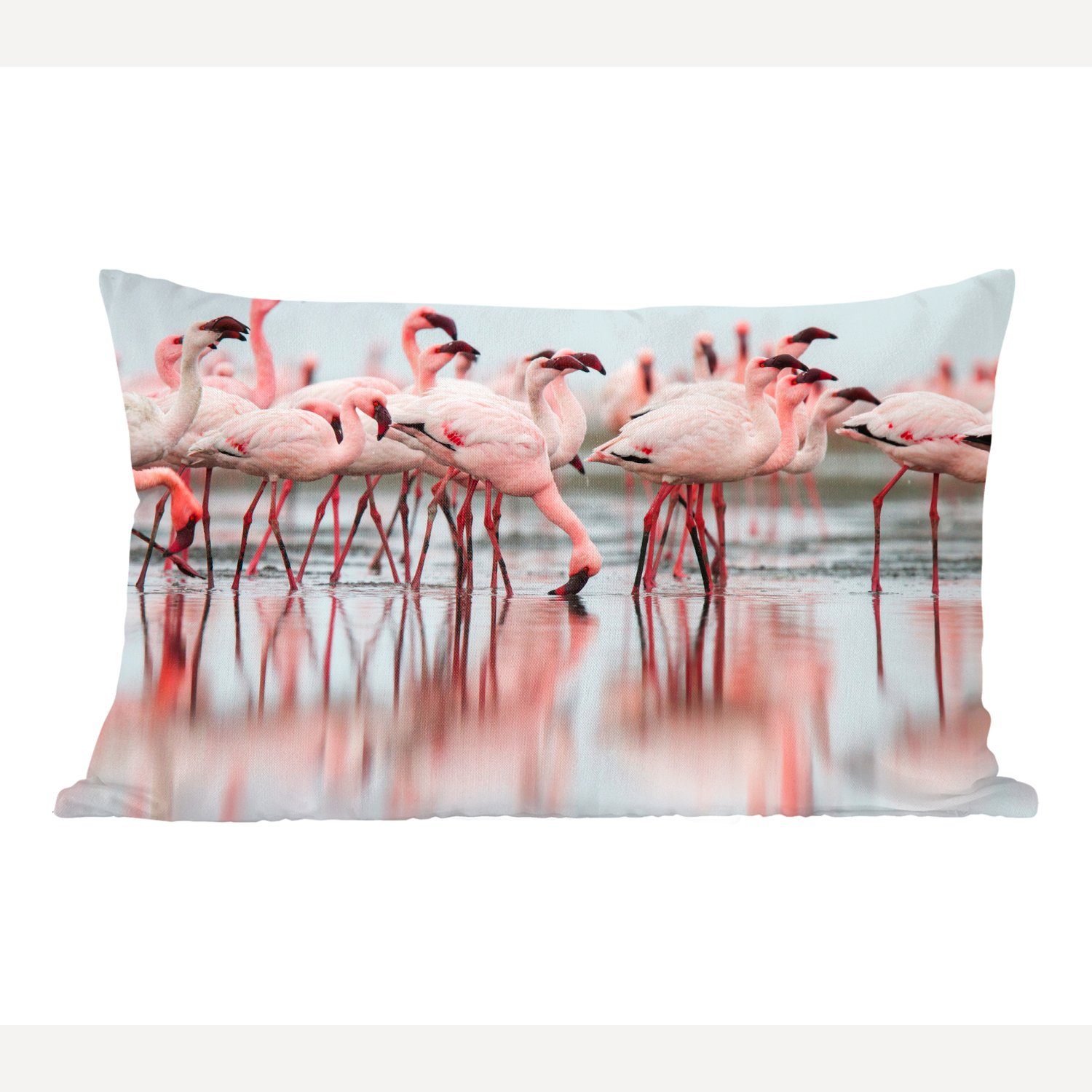 MuchoWow Dekokissen Schar von Flamingos im Wasser, Wohzimmer Dekoration, Zierkissen, Dekokissen mit Füllung, Schlafzimmer