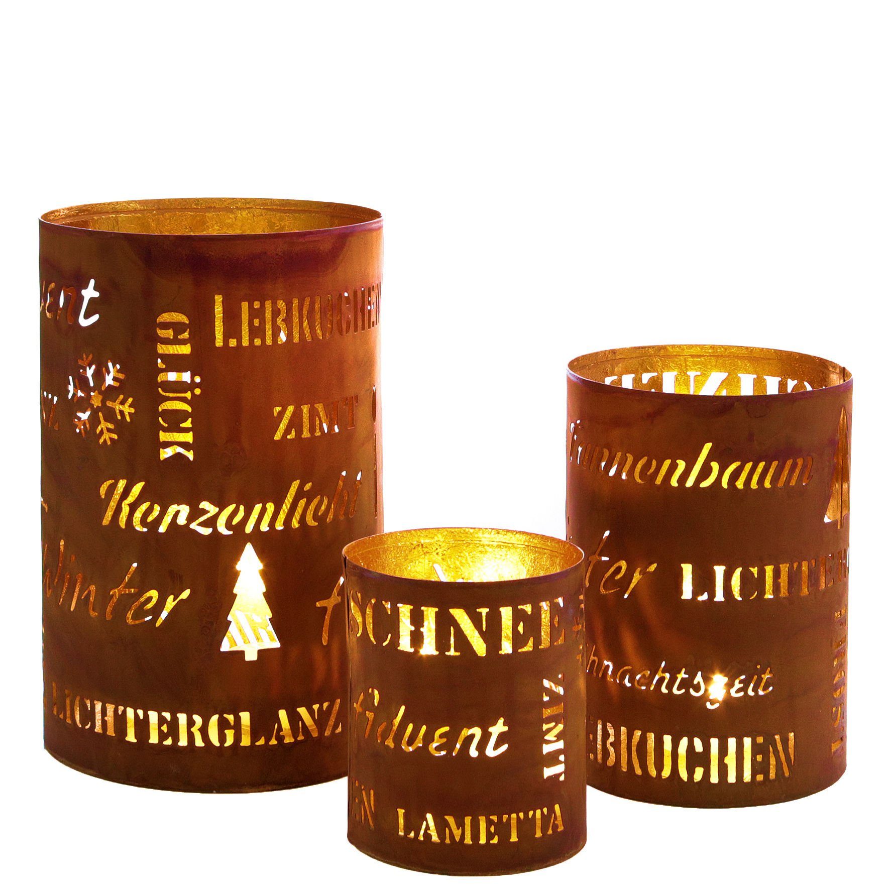 Spetebo Windlicht Metall Weihnachts Windlicht 3er Set 20 / 15 / 10cm (Set, 3 St., 3er-Set)