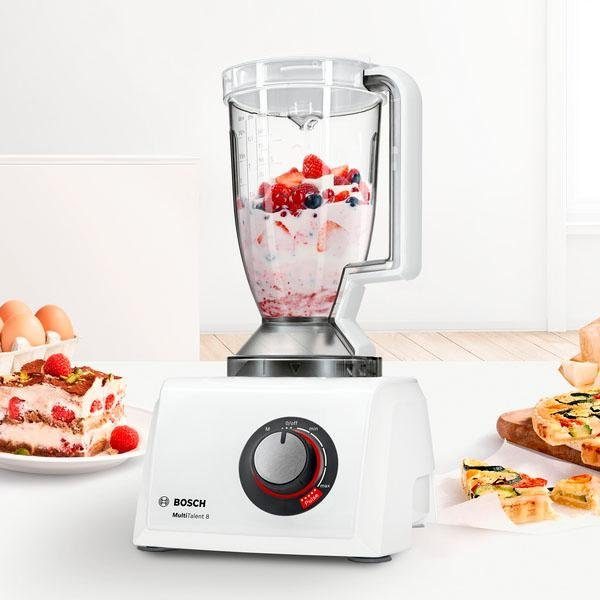 BOSCH Kompakt-Küchenmaschine MultiTalent 8 MC812W501, 1000 W, 3,9 l Schüssel, Mixer 1,5 L, Universalmesser, Kartoffelpuffer-Scheibe, weiß – Bild 4 von 5
