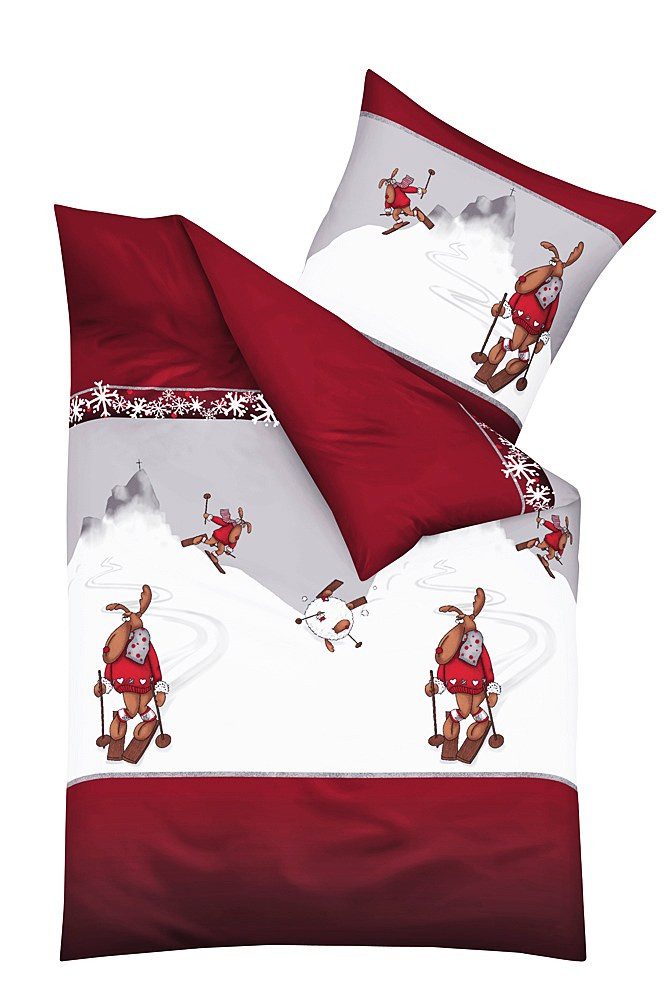 JACK Jugendbettwäsche JACK by Kaeppel Fein Biber Bettwäsche 2 tlg. 135x200cm Winter Ski Elch, Biber, 2 teilig, cooles Ski-Elch-Motiv, flauschige Bettwäsche – Bild 4 von 5