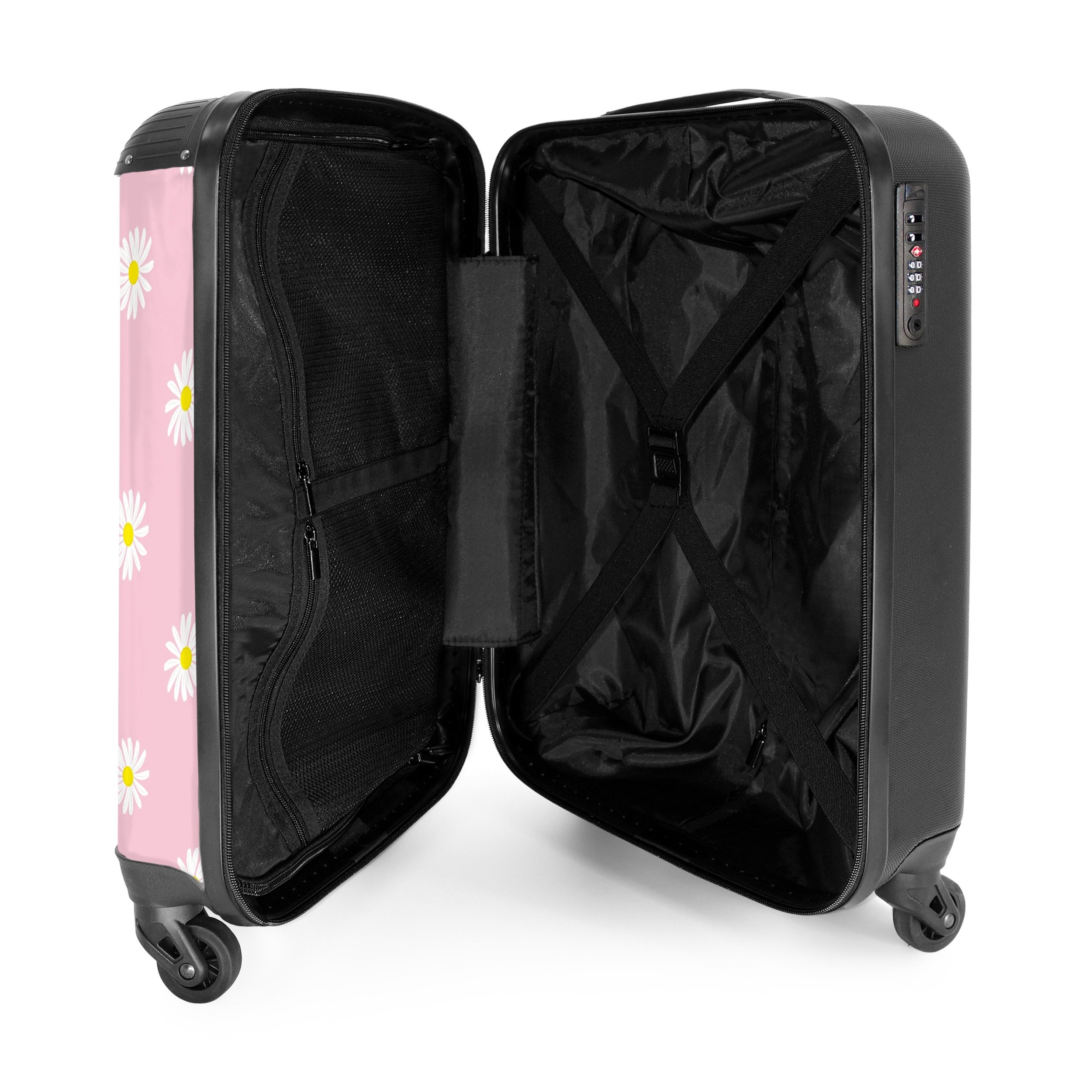NoBoringSuitcases.com© Hartschalen-Trolley Pastellrosa mit Gänseblümchen 55x35x20cm, 4 Rollen, Handgepäck Koffer & Trolleys, Luggage, Reisekoffer Frauen
