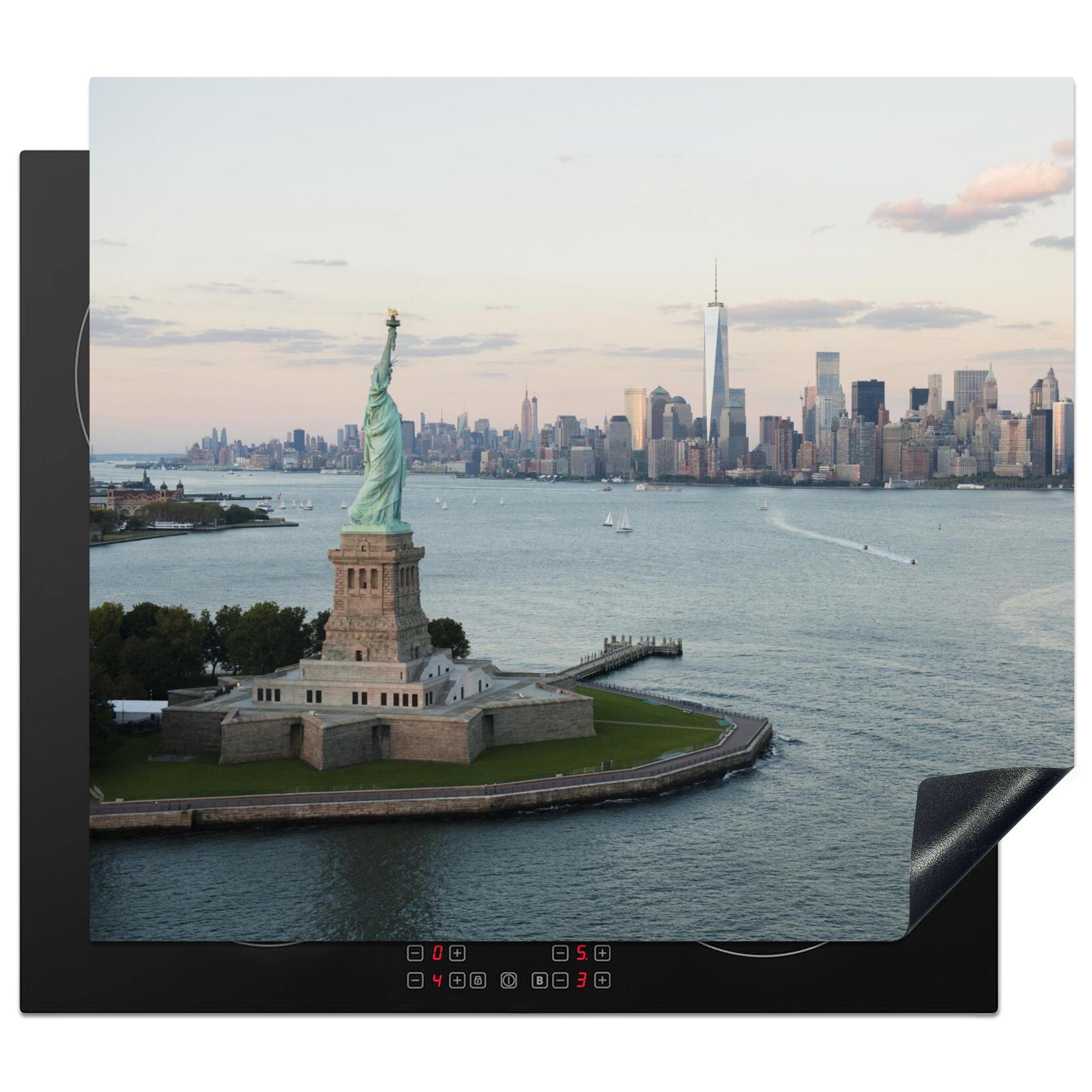 MuchoWow Herdblende-/Abdeckplatte New York - Freiheitsstatue - Amerika, Vinyl, (1 tlg), 59x52 cm, Ceranfeldabdeckung für die küche, Induktionsmatte