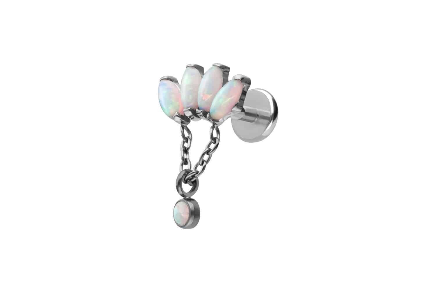 Piercing-Set Titan Labret mit Push Fit LOTUSBLÜTE + SYNTHETISCHE OPALE
