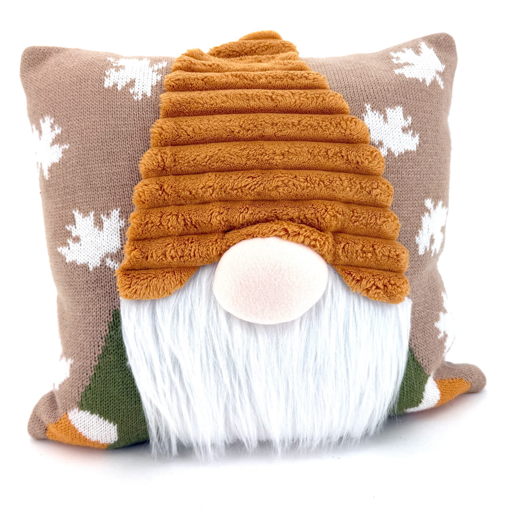 heimtexland Dekokissen Deko Kissenhülle Strick Kissen Bezug Applikation, süßer Wichtel gelb I Herbst Blätter I Rückseite Flanell