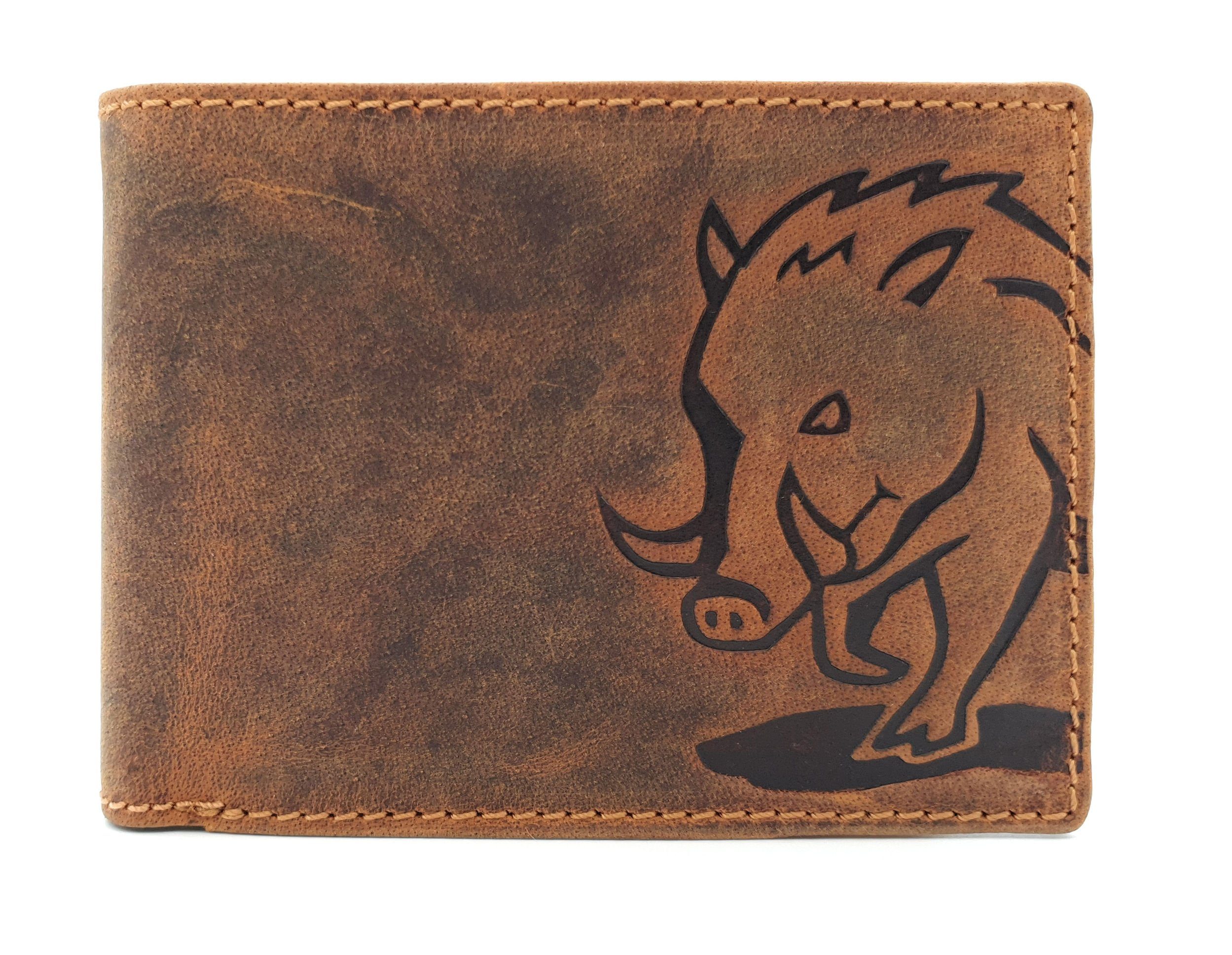 JOCKEY CLUB Geldbörse echt Leder Portemonnaie mit Wildschwein Prägung & RFID Schutz