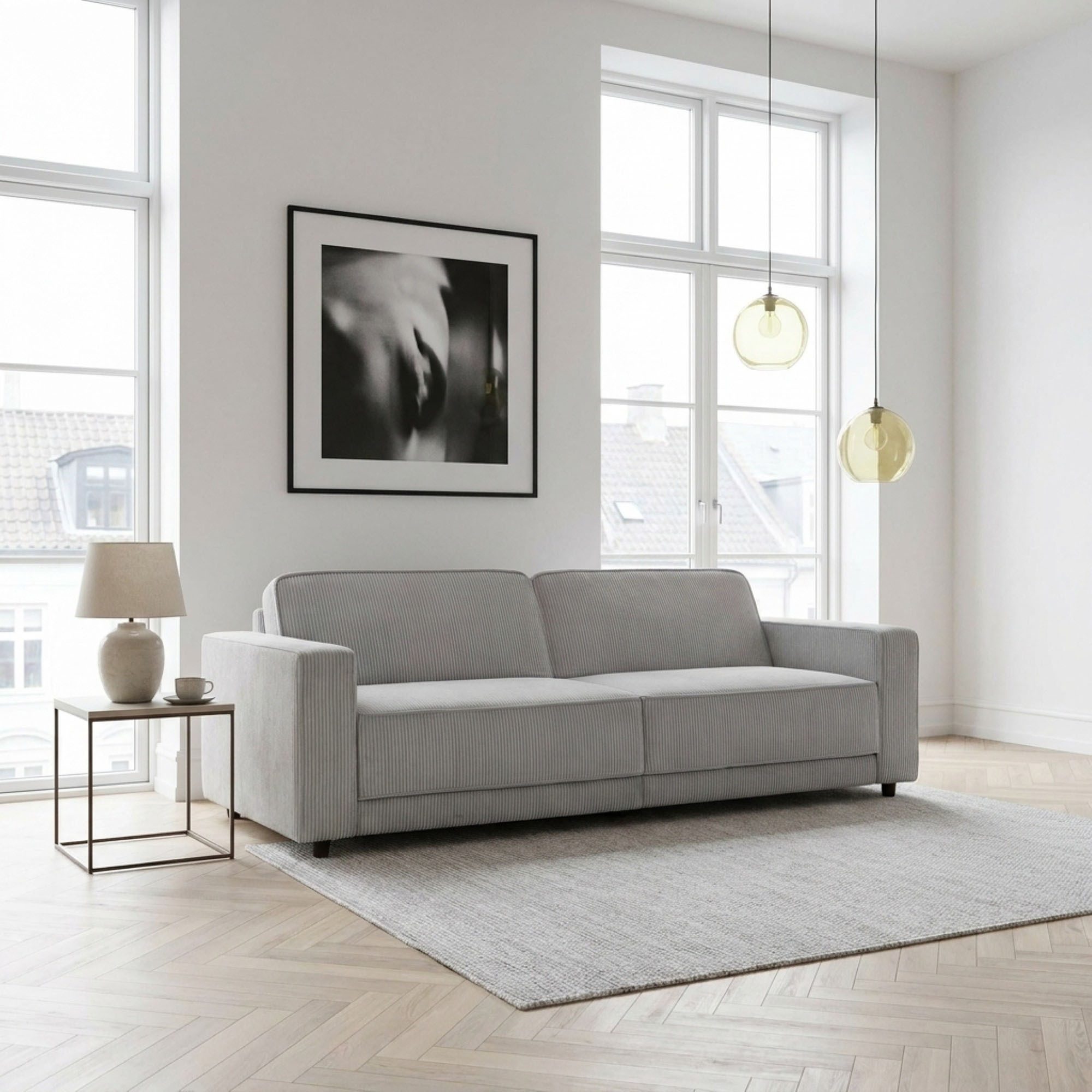 Dorel Home 3-Sitzer ALLIE Schlafsofa 225 cm, Bett-Funktion (108/190cm), trendiger Cord o. pflegeleichter Velours