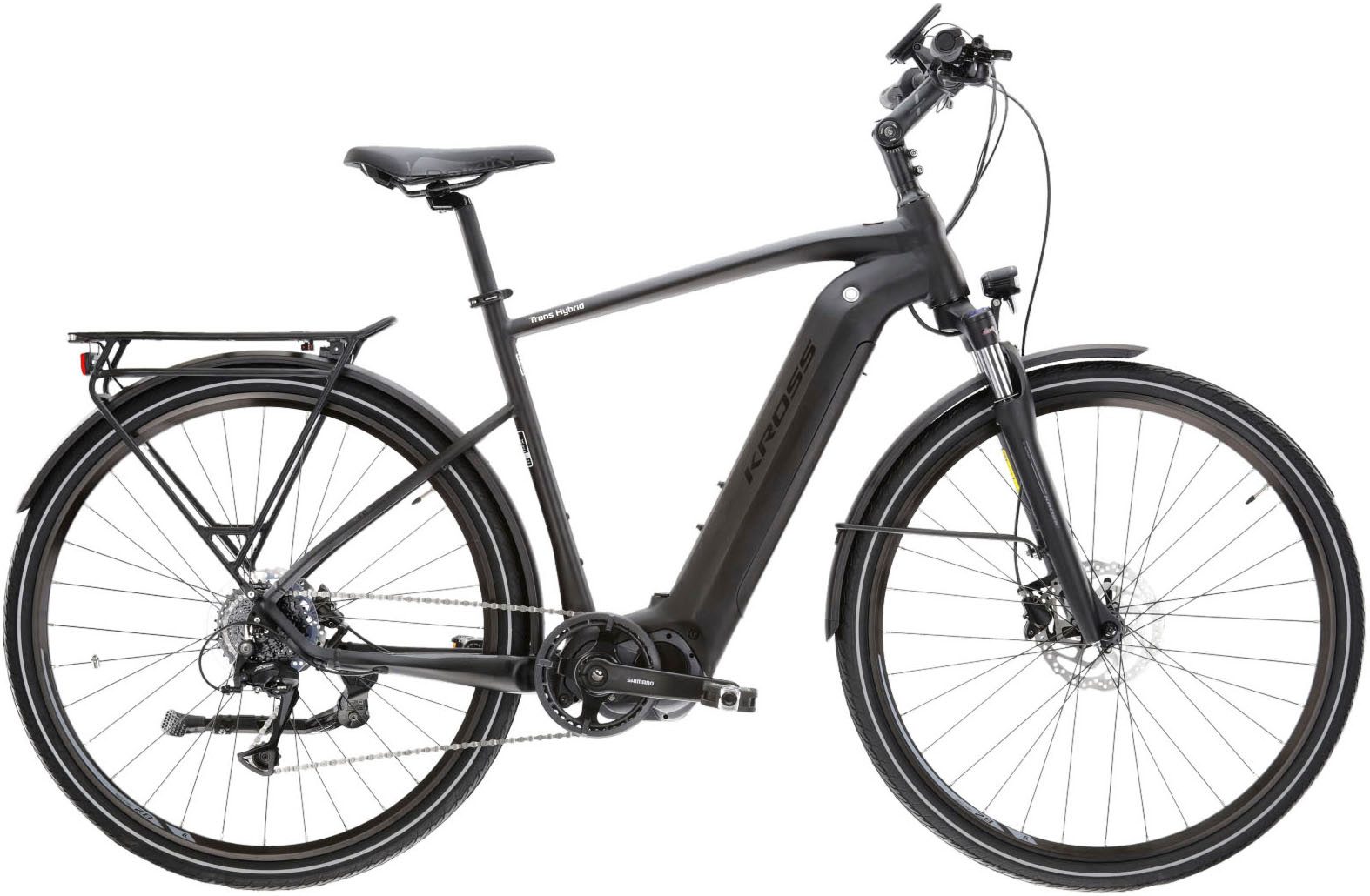Kross E-Bike Trekkingrad E-Trekkingrad Trans Hybrid 4.0 28 Zoll schwarz, 9 Gang Shimano Acera T3000 Schaltwerk, Kettenschaltung, Mittelmotor, 500 Wh, Pedelec, Elektrofahrrad für Herren