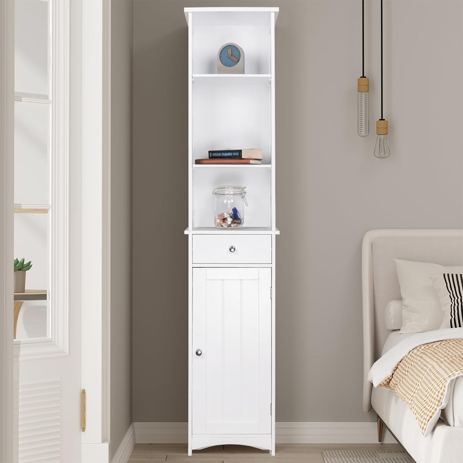 EUGAD Hochschrank (1-St) Badschrank, mit Schublade, Holz, weiß, 34x23x165cm günstig online kaufen