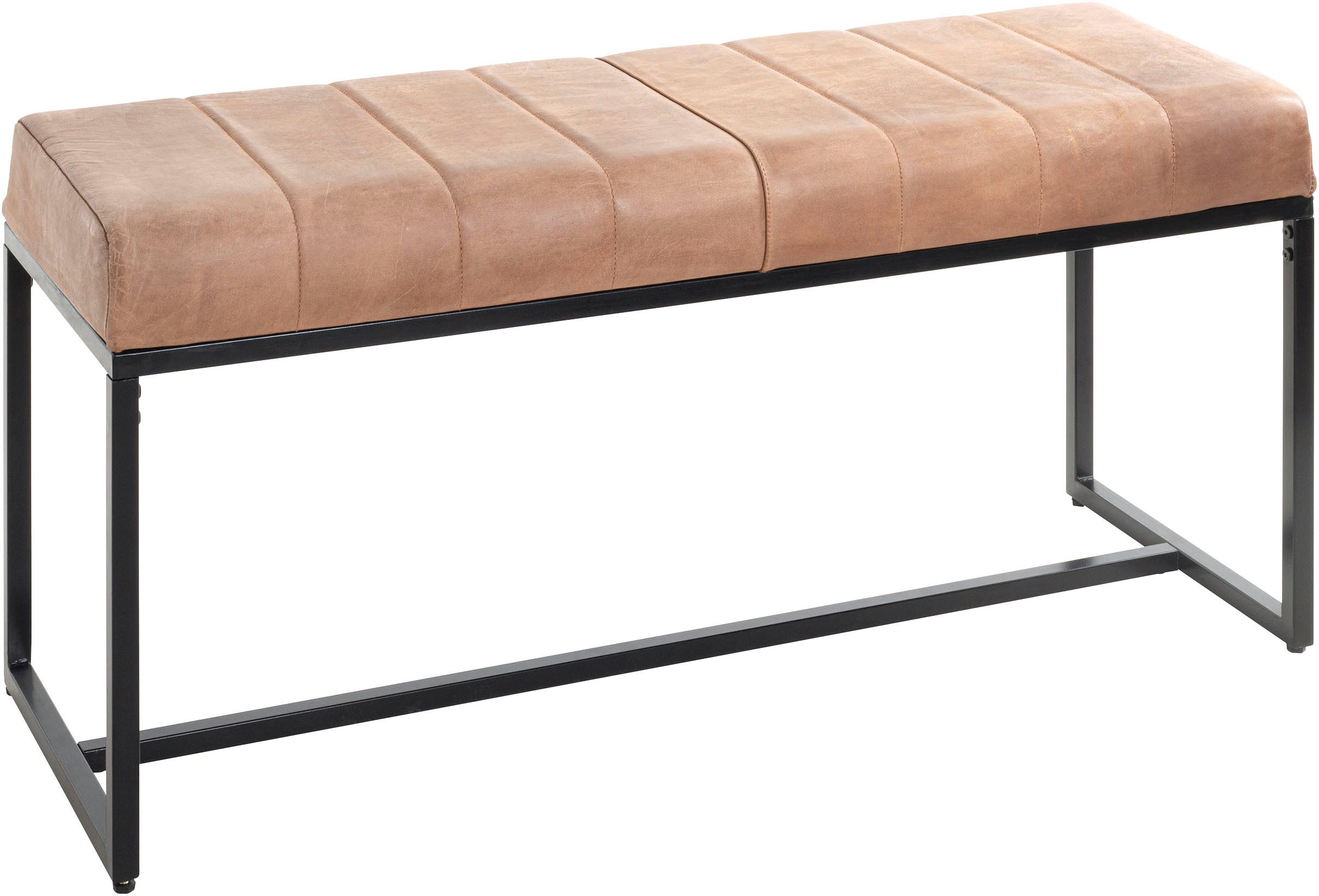 HAKU Hockerbank Flurbank, Garderobenbank, Sitzbank, rechteckig - aus Leder Braun - B/T/H 100/38/48 cm