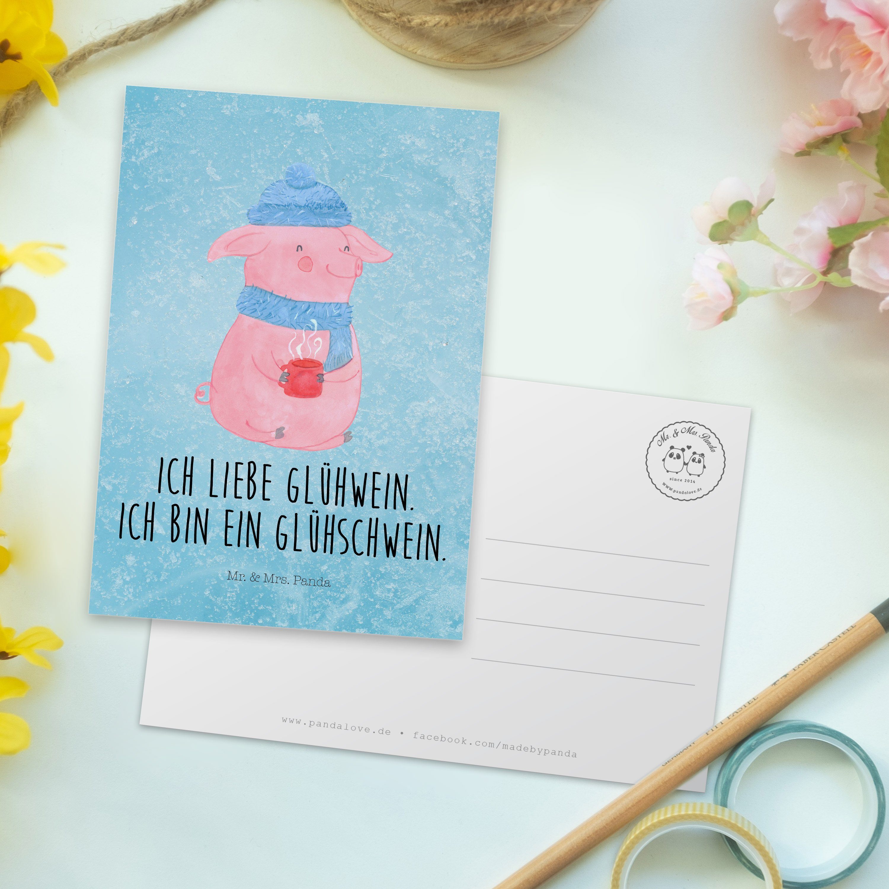 - Mr. Mrs. Nikolaus, Postkarte Winter, Wintermotiv, Geschenk, Eisblau & - Dank Panda Glühschwein