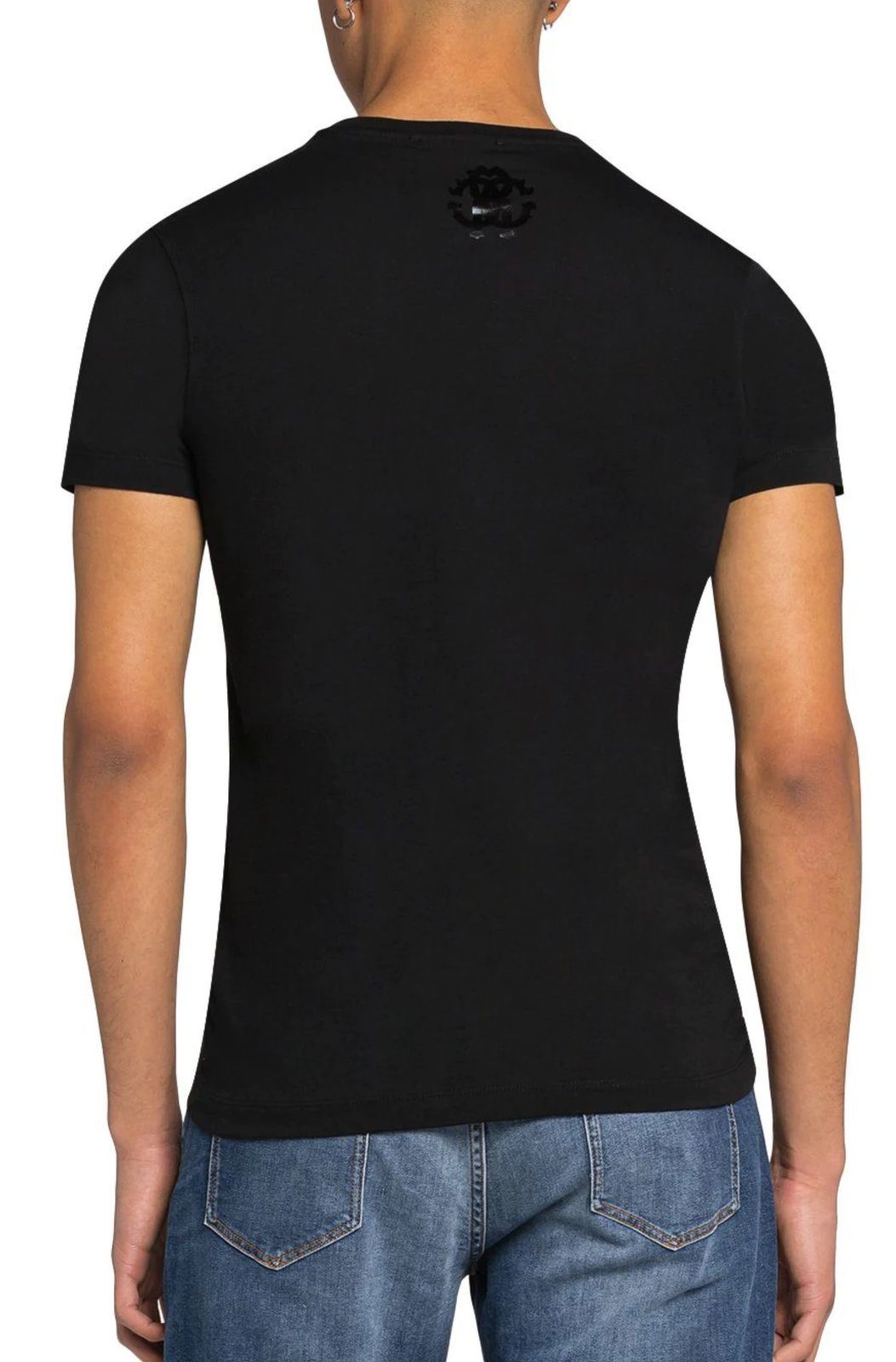 LUXURY cavalli MONOGRAM BLACK roberto T-SHIRT Print-Shirt FIRENZE LOGO PRINT