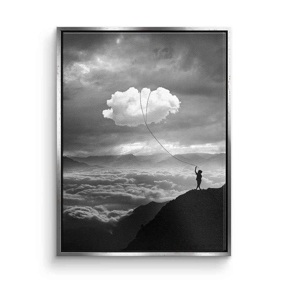 DOTCOMCANVAS® Leinwandbild, Leinwandbild Rahmen Wanddeko weiß schwarzer schwarz catch Inspiration the pr mit clouds