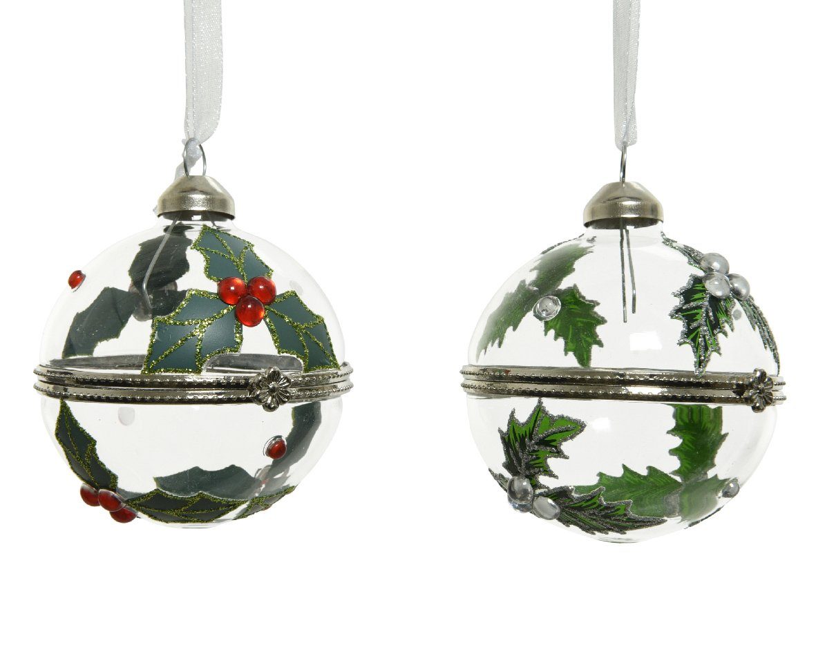 Decoris season decorations Christbaumschmuck, Weihnachtskugeln Glas aufklappbar mit Beerenmotiv 6cm klar 1 Stück