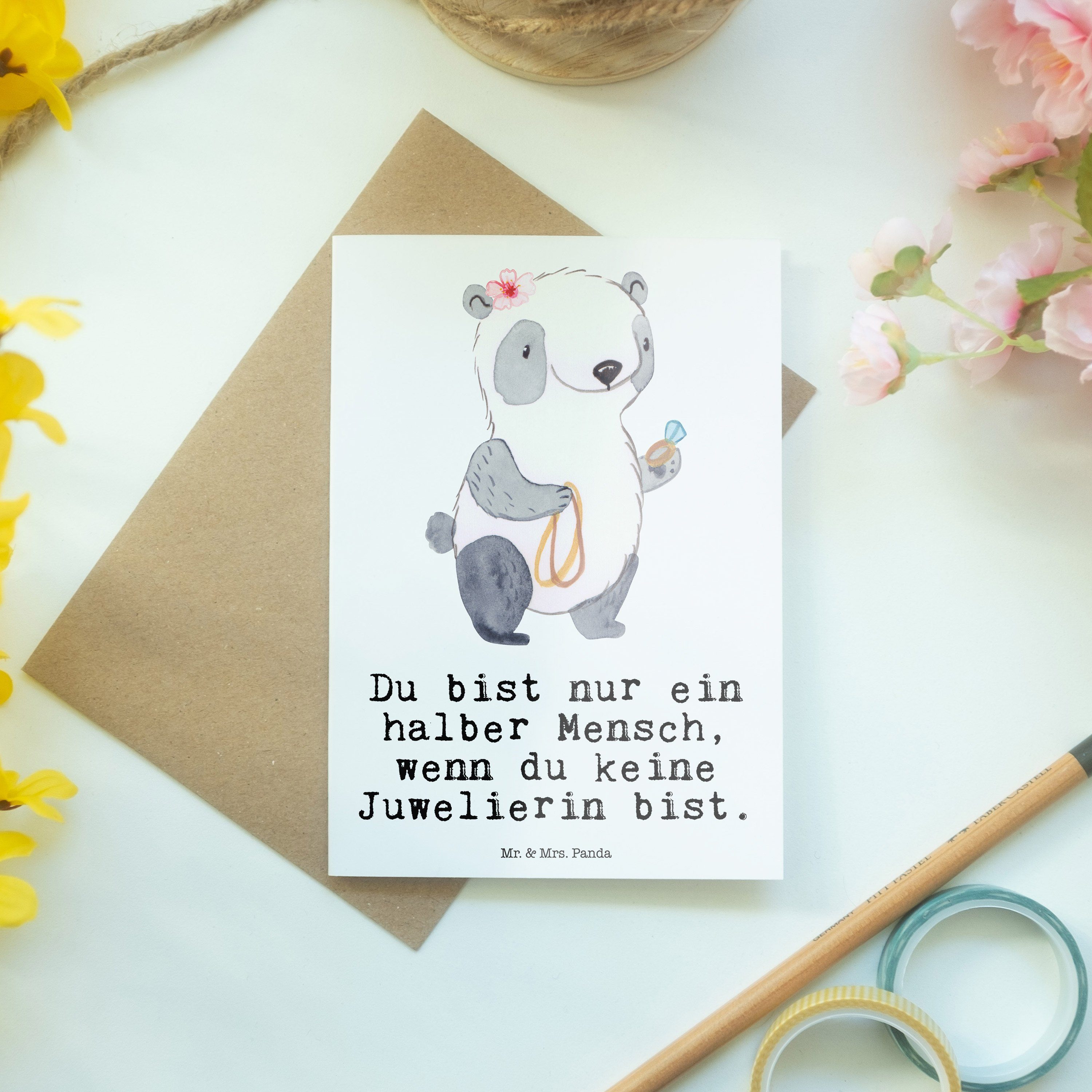 Mr. & Mrs. Panda Grußkarte Hochzeitskarte, - Schmuckwarenhä mit Juwelierin - Geschenk, Weiß Herz