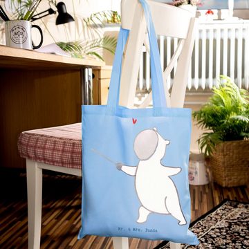 Mr. & Mrs. Panda Tragetasche Panda Fechten - Sky Blue - Geschenk, Beuteltasche, Einkaufstasche, Fe (1-tlg), Lange Tragegriffe