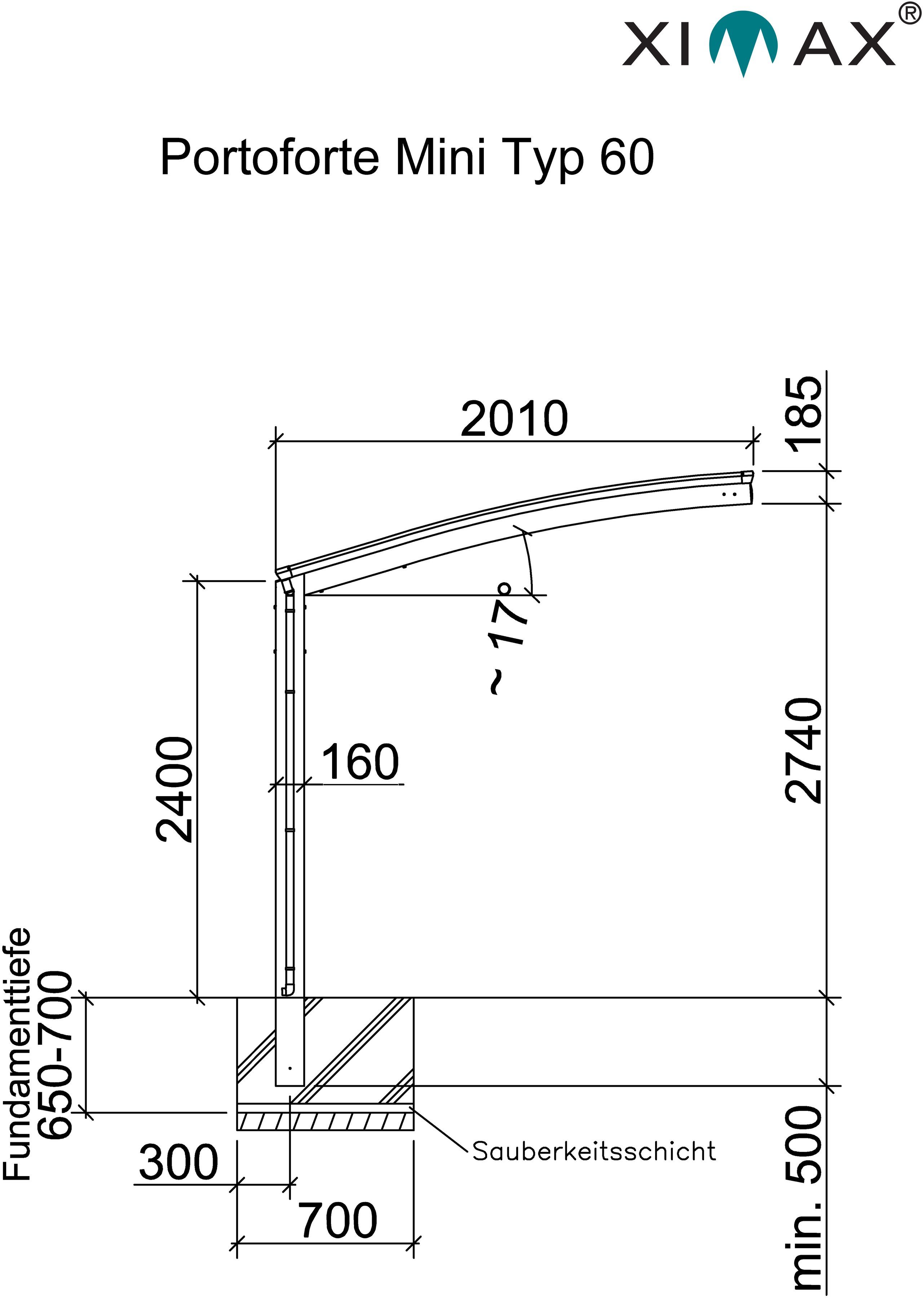 201x495 cm 60 Typ Aluminium Ximax Einzelcarport Einfahrtshöhe, Mini cm, Portoforte Sonderlänge-schwarz, BxT: 240