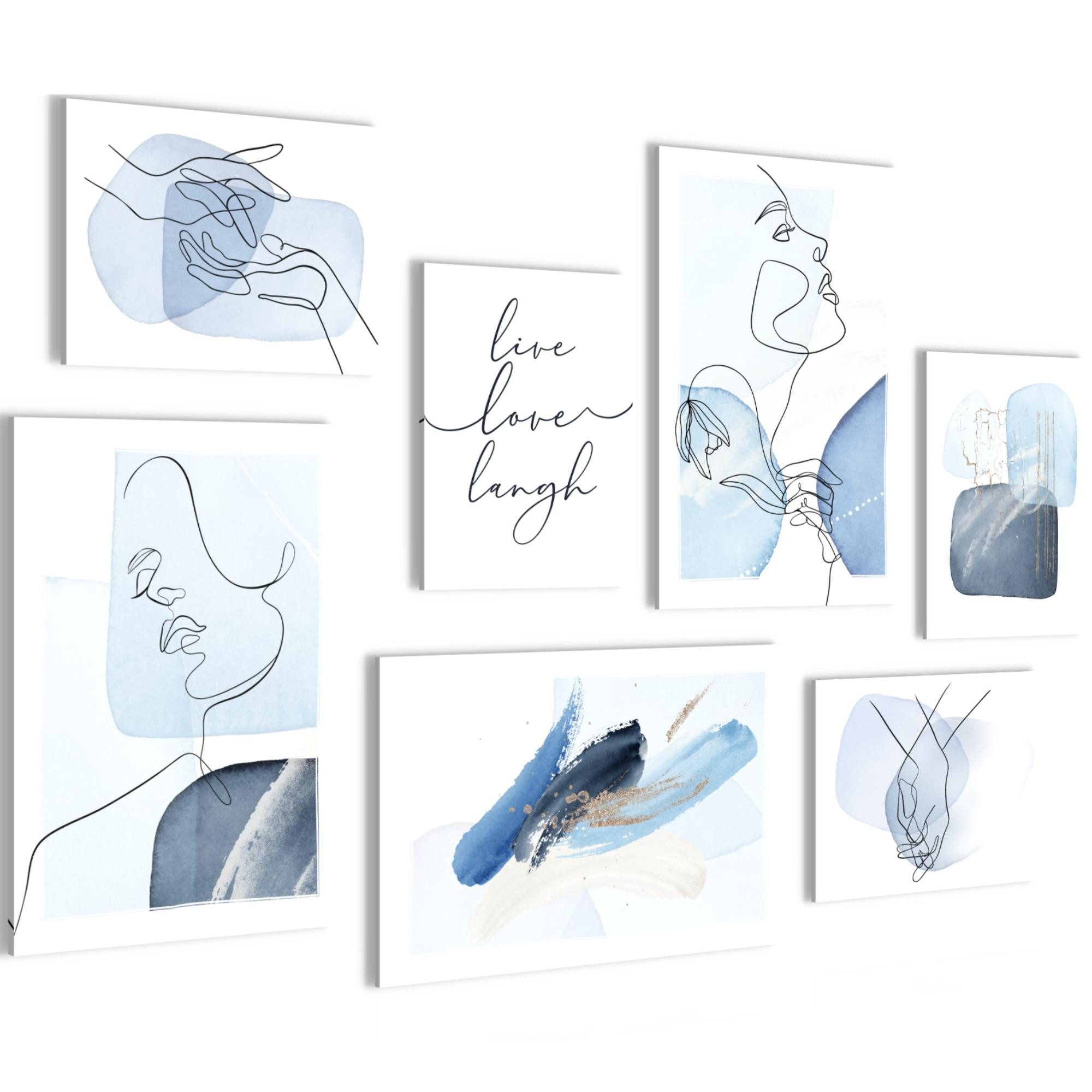 Novart Wandbild Liebespaar Home Abstrakt AUFHÄNGFERTIG Weiss Blau Flur 7 Moderne Mood, 147L x 104B cm