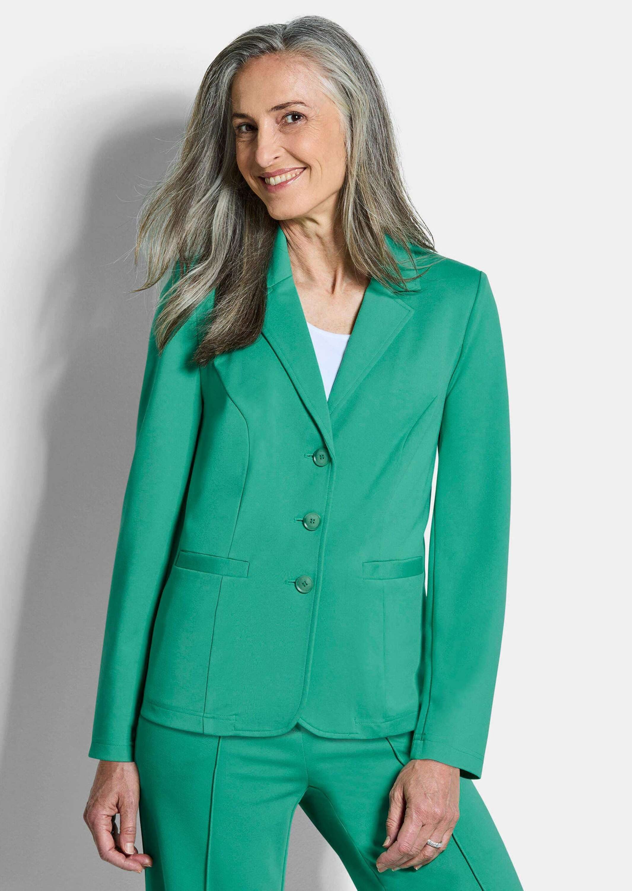 GOLDNER Jerseyblazer Viskoseblazer mit Reverskragen Kurzblazer mit Leistentaschen, Knopfverschluss und Langarm