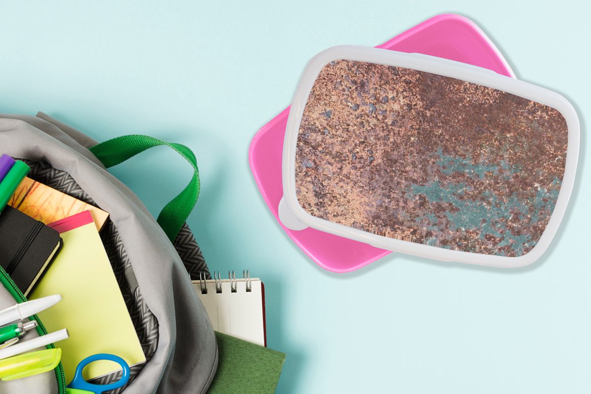 Kinder, Brotdose Stahl Brotbox MuchoWow Snackbox, für Erwachsene, - - rosa Kunststoff Grau Mädchen, Lunchbox Rost, (2-tlg), Kunststoff,