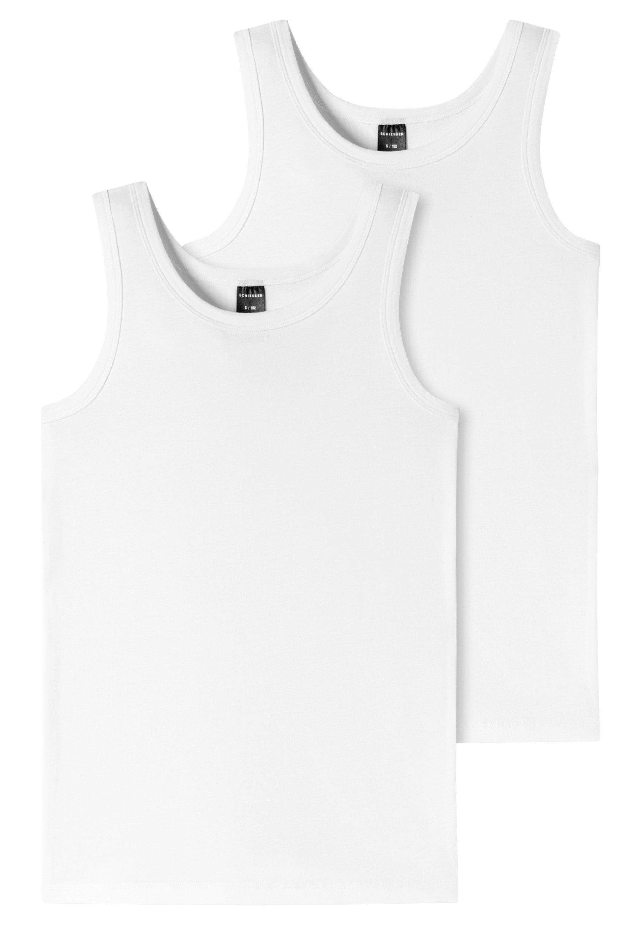 Schiesser Unterhemd 2er Pack - Boys Cotton 2-St) Unterhemd Organic Baumwolle Tanktop Teens 95/5 (Spar-Set, Runder - / Weiß Halsausschnitt