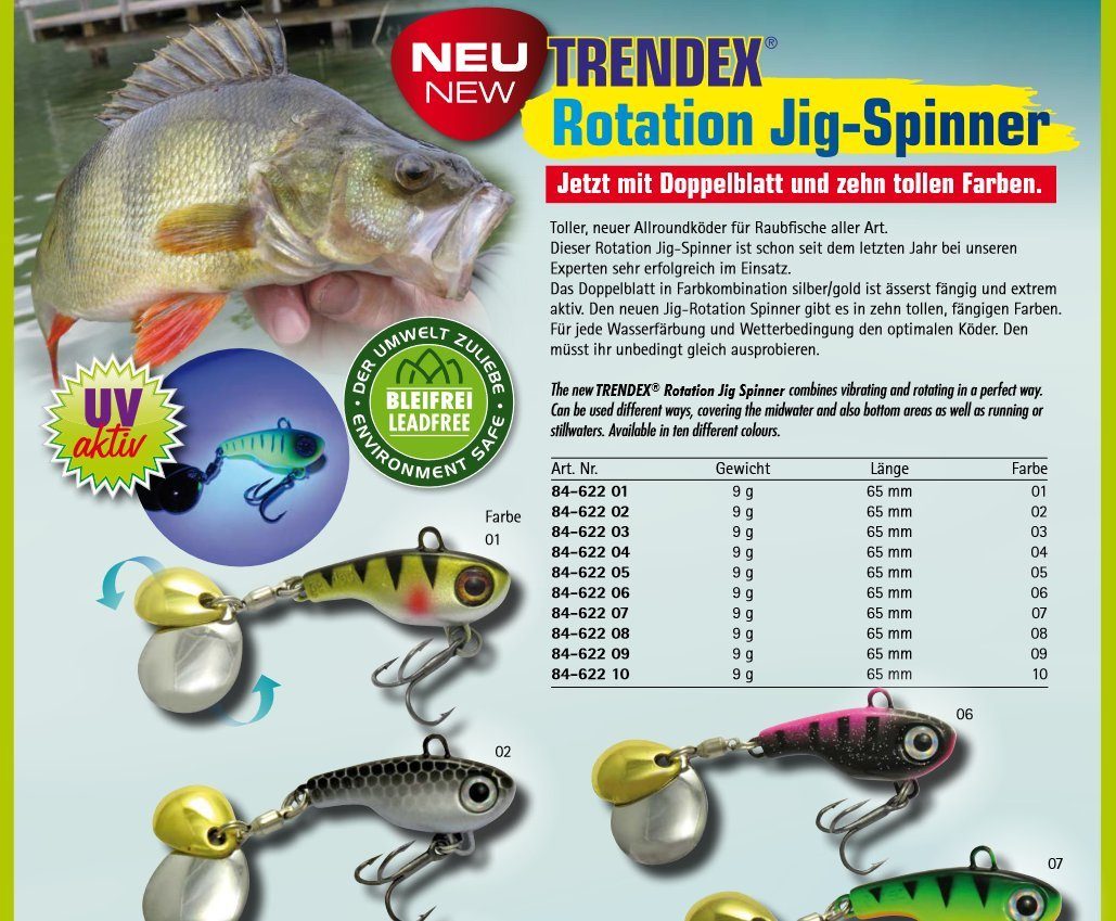 9g Rotation Trendex 10 Doppelblatt Forelle Spinner Kunstköder Barsch Jig Wobbler Behr