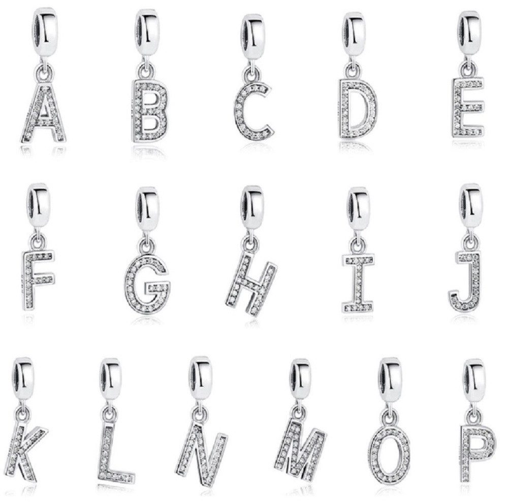 PANDACHARMS Buchstabenanhänger Alphabet Buchstabe A-Z für Charm Armband, 925 Silber, Zirkonia