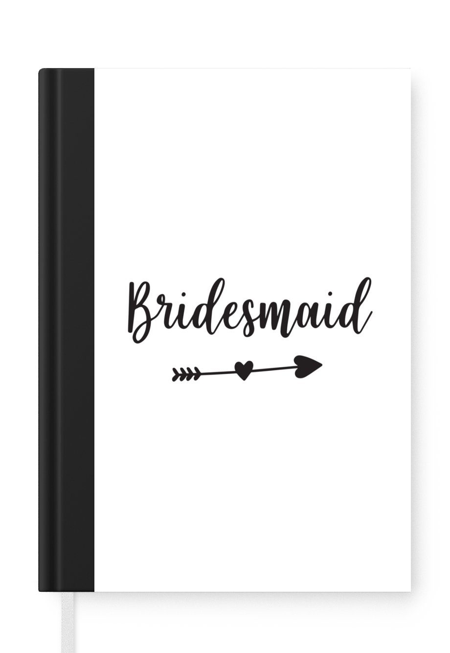 MuchoWow Notizbuch Pfeil durch ein Herz mit dem Wort "Bridesmaid" auf einem weißen, Journal, Merkzettel, Tagebuch, Notizheft, A5, 98 Seiten, Haushaltsbuch