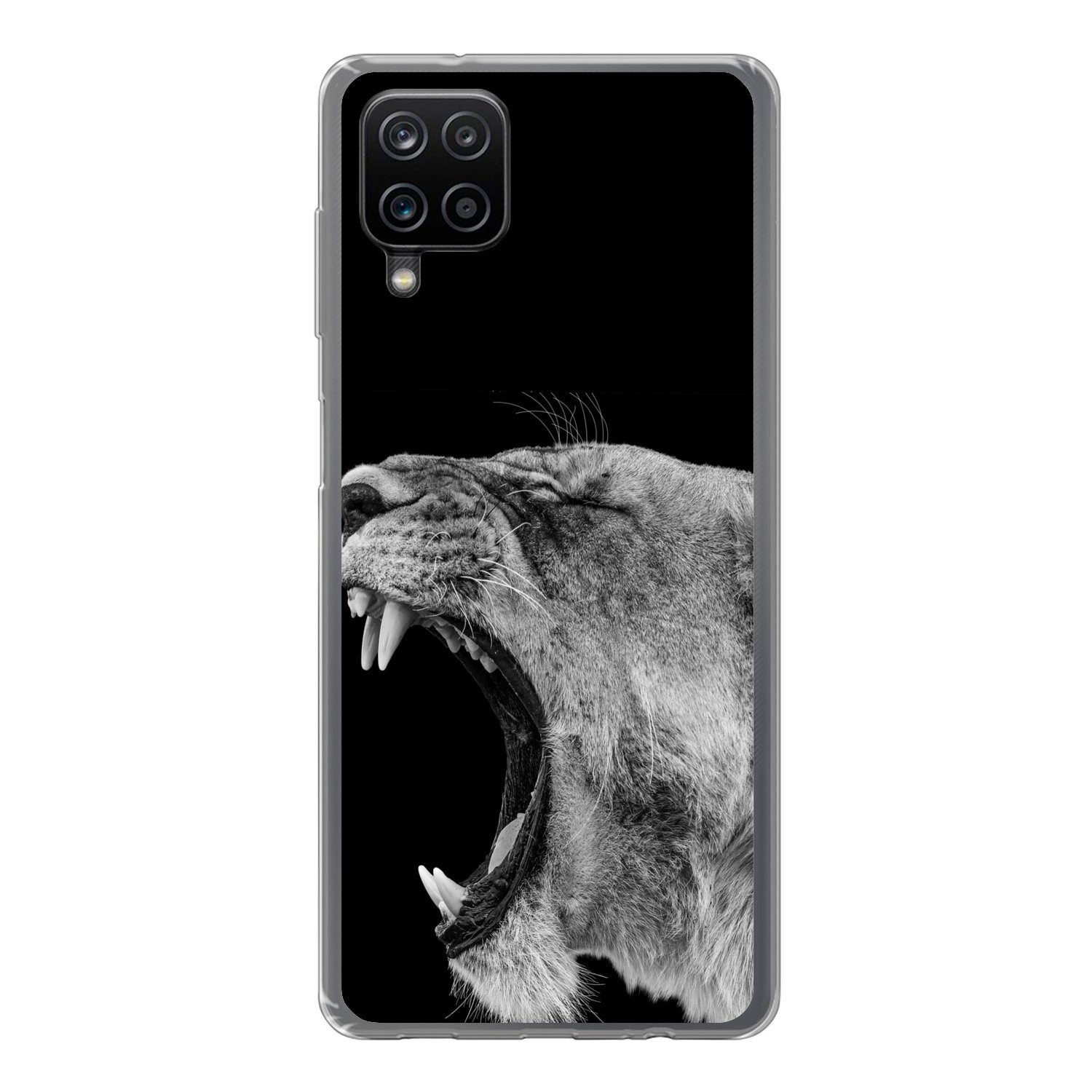 Handyhülle für Samsung Galaxy A12 Tiere - Löwe - Schwarz - Weiß - Porträt