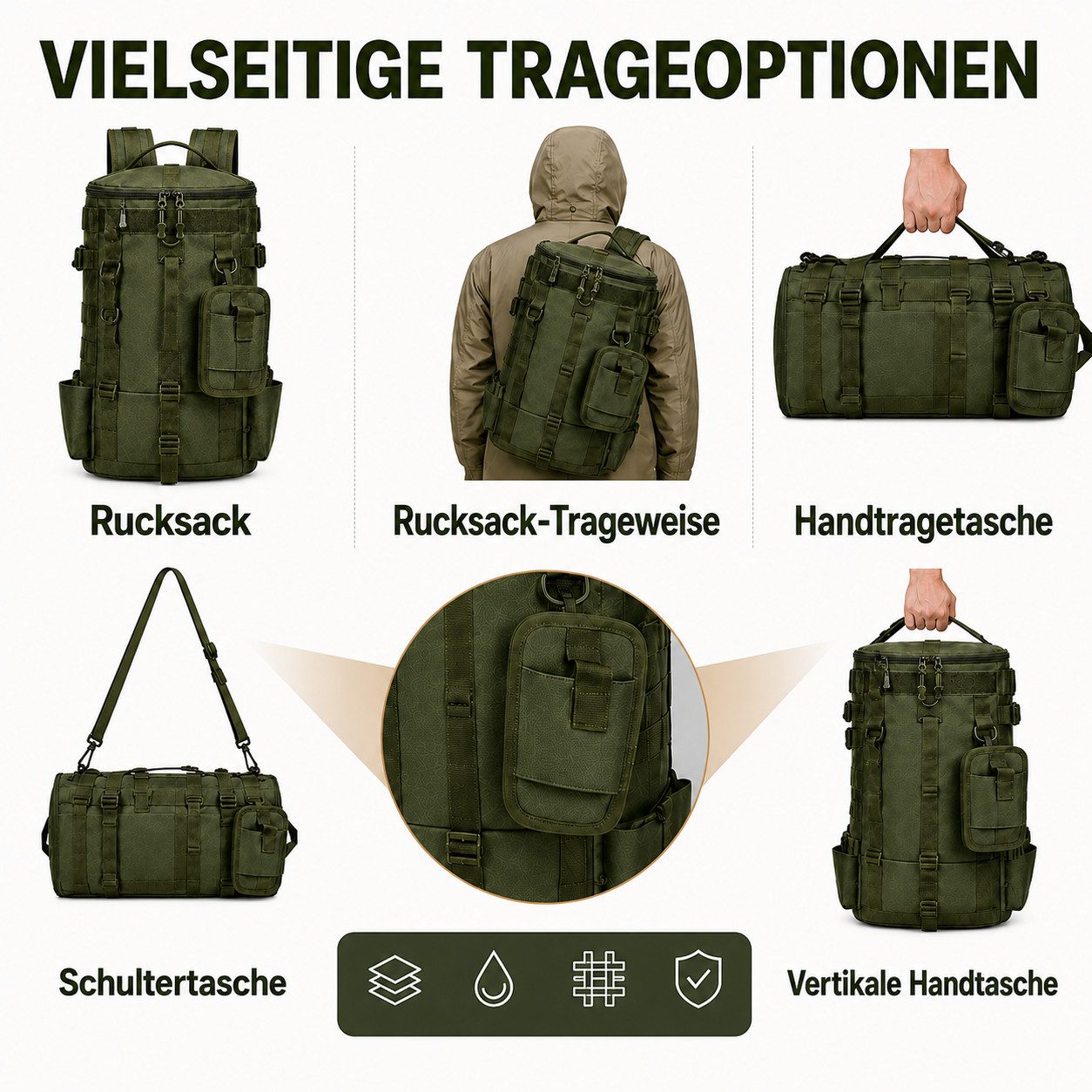 Toomoke Wanderrucksack Trekkingrucksack, Outdoorrucksack mit MOLLE-System (Tourenrucksack, Tagesrucksack, Reiserucksack für Wandern & Camping), 20 L, MOLLE-Befe – Bild 5 von 5