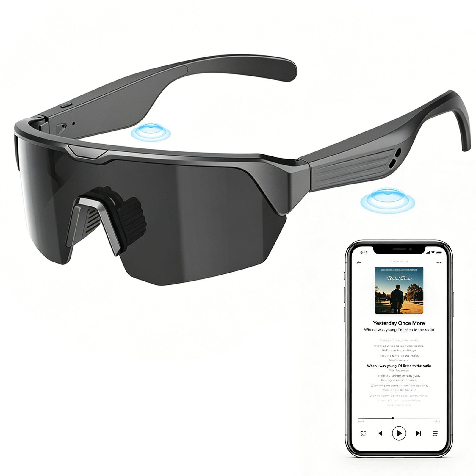 MOPUEA Sonnenbrille Bluetooth Sportbrille Fahrradbrille Open-Ear Audio Freisprechfunktion (Bluetooth Sportbrille mit Freisprechfunktion, Kabellose Sportbrille mit Bluetooth 5.3 und UV-Schutz) Freihändiges Telefonieren und Musik beim Sport