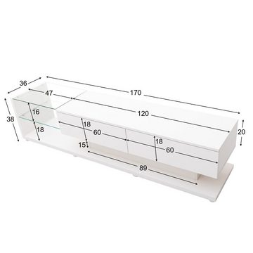 BlingBin TV-Schrank Lowboard (1-St., Hochglanz-Wohnzimmermöbel) Glastrennwände, variable LED-Beleuchtung, Fernbedienungen