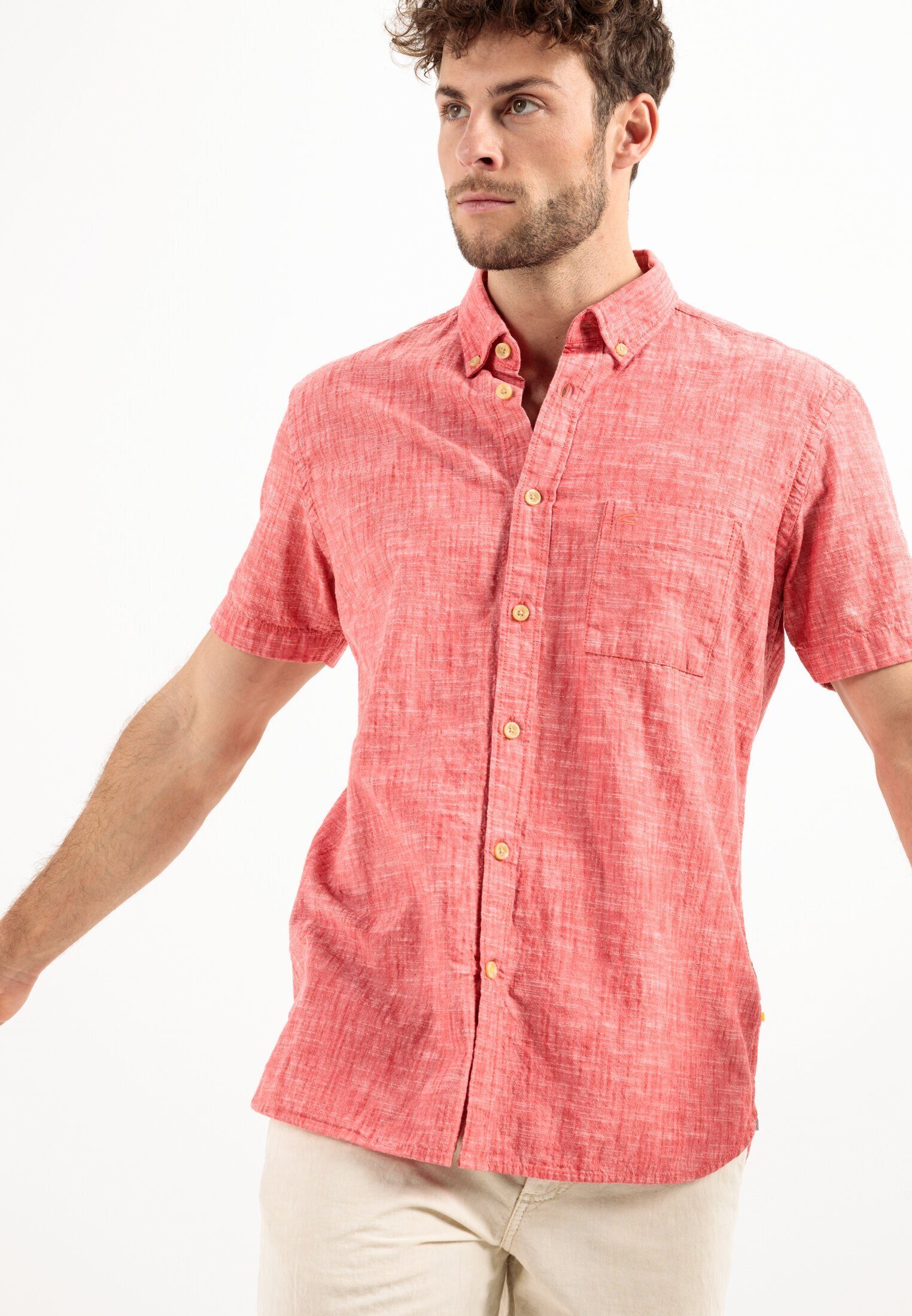 camel active Kurzarmhemd aus reiner Baumwolle Kurzarm Button-Down Button-Down
