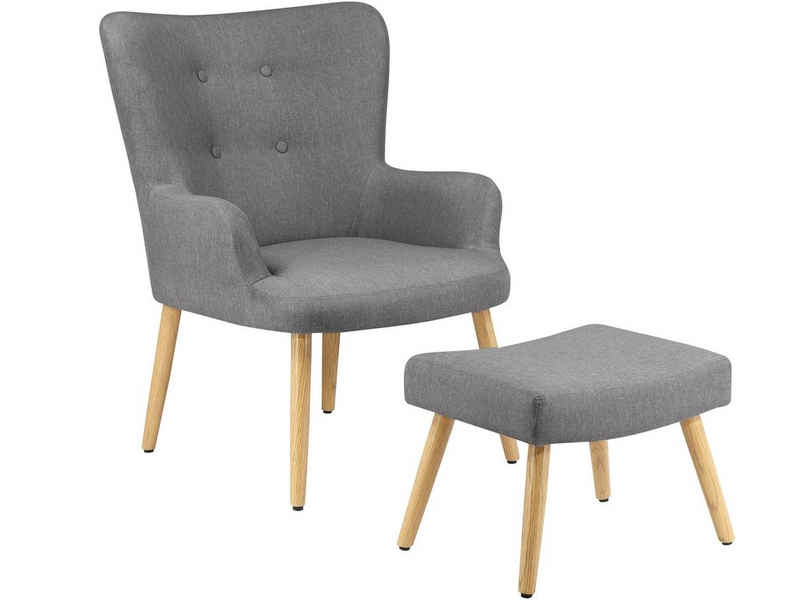 loft24 Sessel Cora (2-tlg. Set, Sessel mit Hocker), Relaxsessel mit Hocker, Fernsehsessel, Holzbeine, Skandinavischer Stil