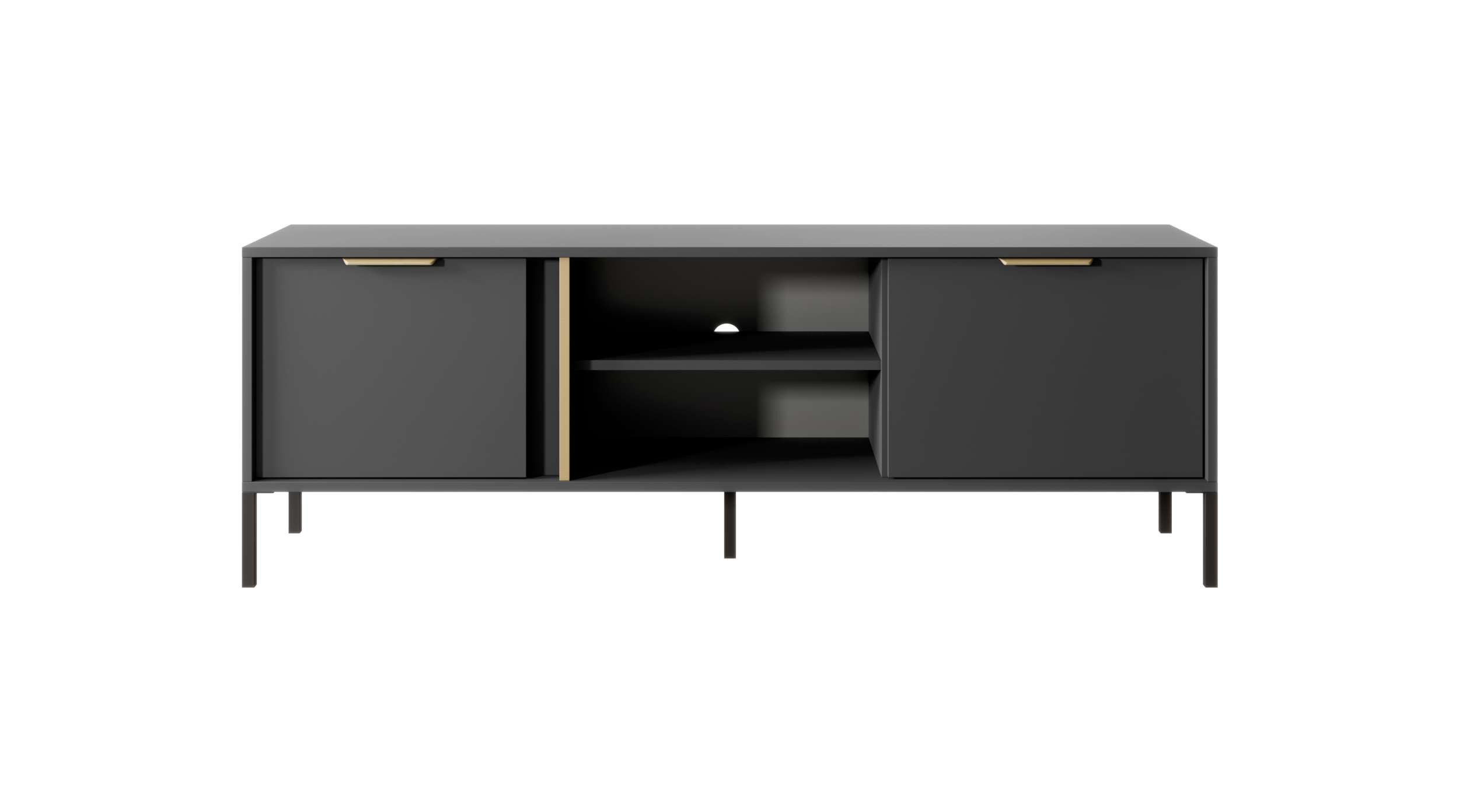 99rooms Lowboard Larysa (TV-Kommode, TV-Schrank), Modern Design, goldene Metallgriffe, Füße: aus Metall in schwarz