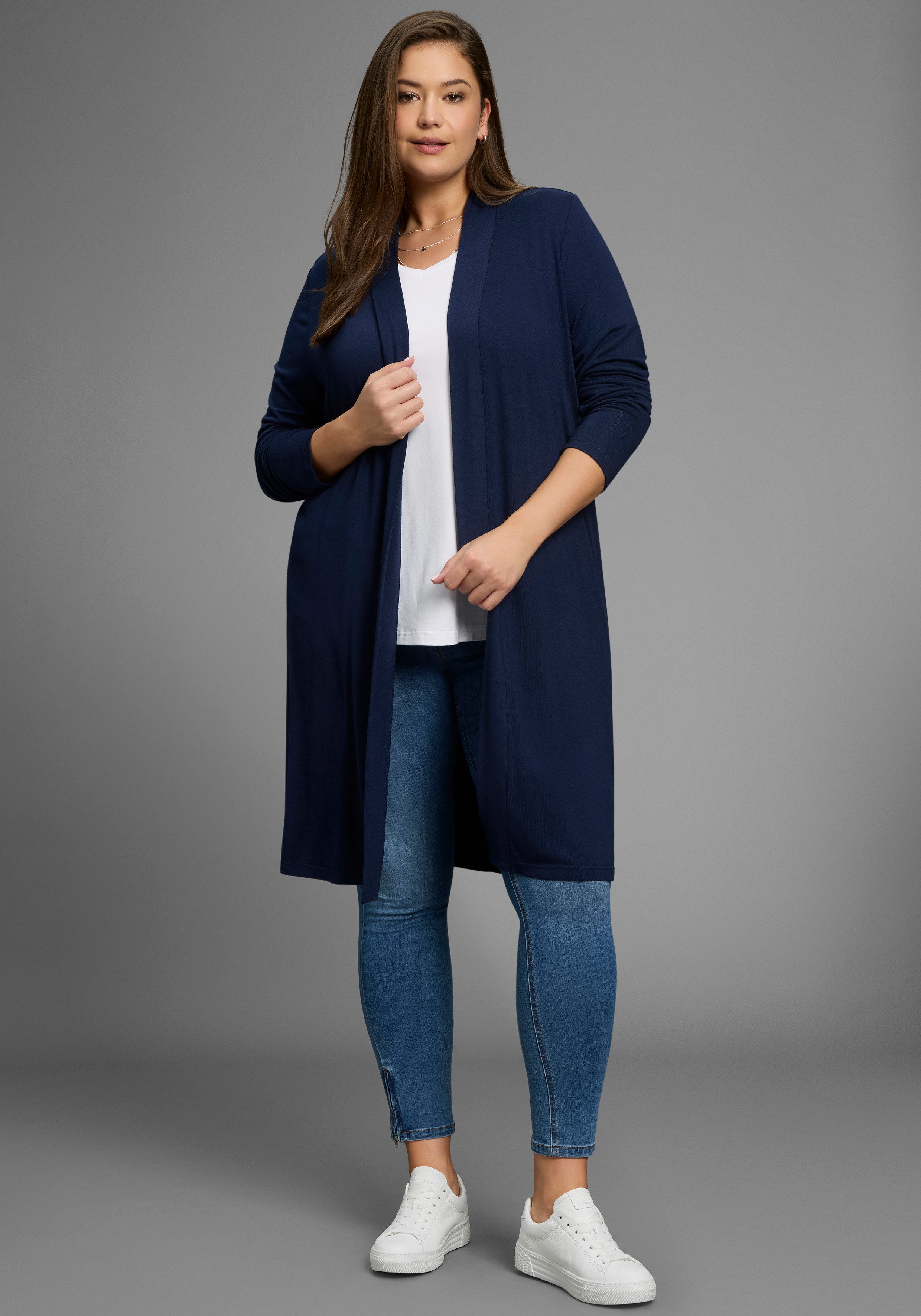 Laura Scott CURVE Longstrickjacke aus weichem, angenehmem fließendem Jersey günstig online kaufen