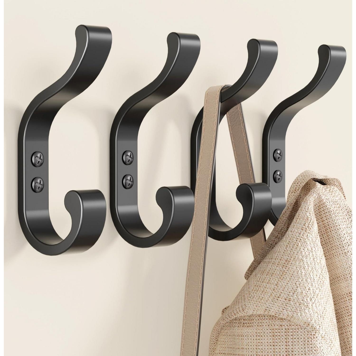 LuxusKollektion Wandhaken Garderobenhaken Wandhaken 4er Set Schwarz, (4-St)