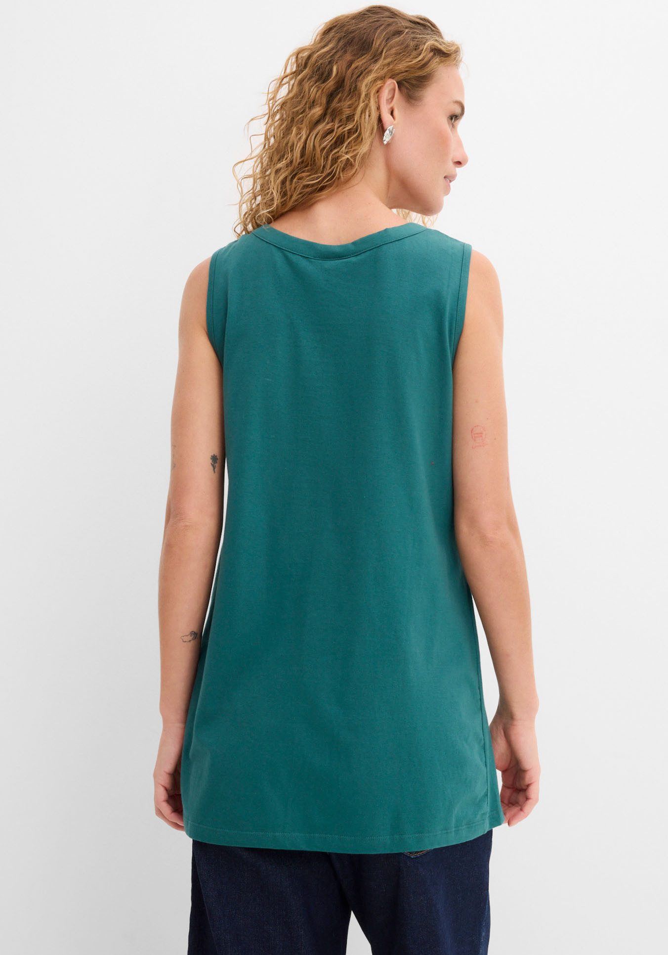 bonprix Longtop mit elegantem Faltendetail, lockere Passform, reine Baumwolle